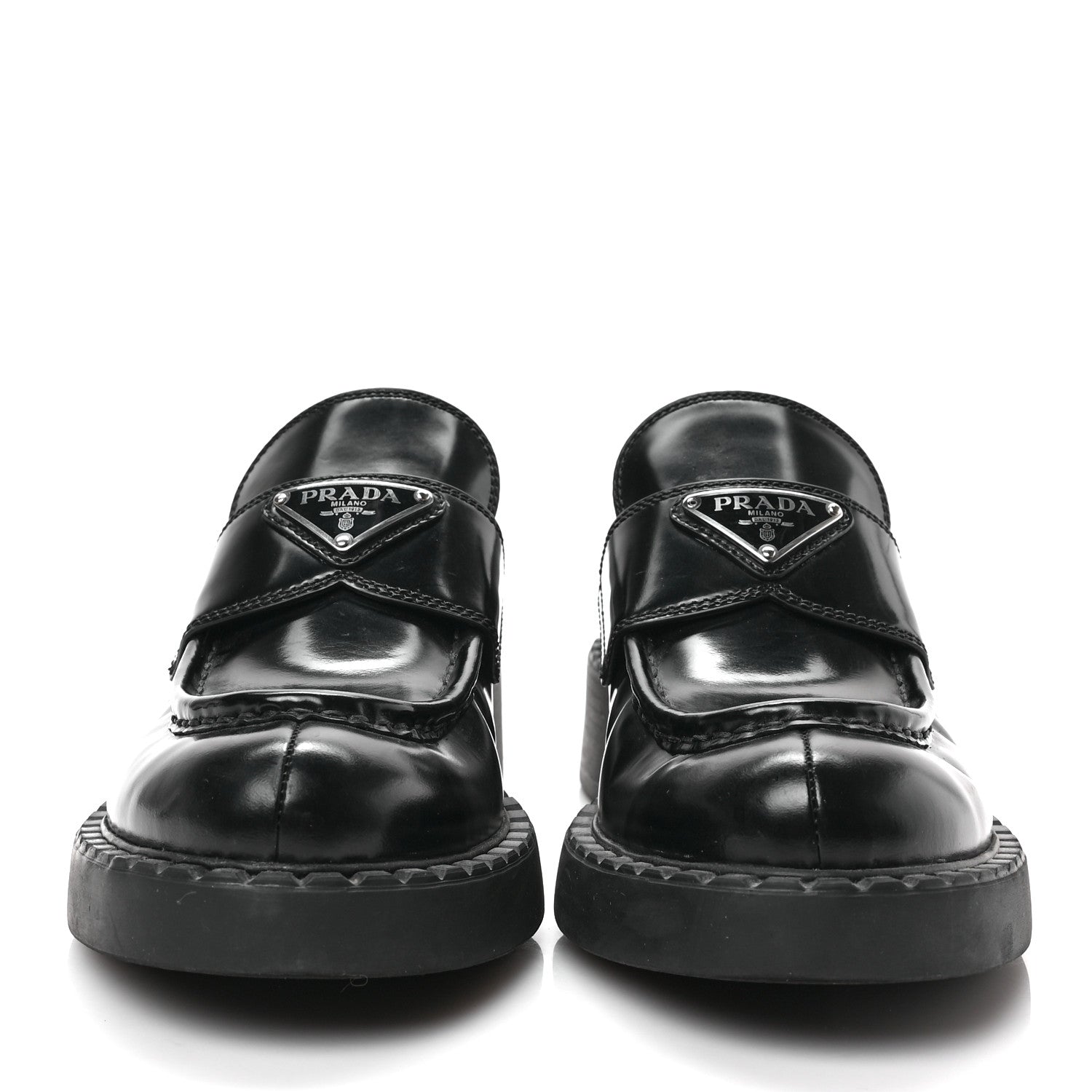 Prada Spazzolato Metal Triangle Logo 50mm Loafers 36.5 Black 2 of 8