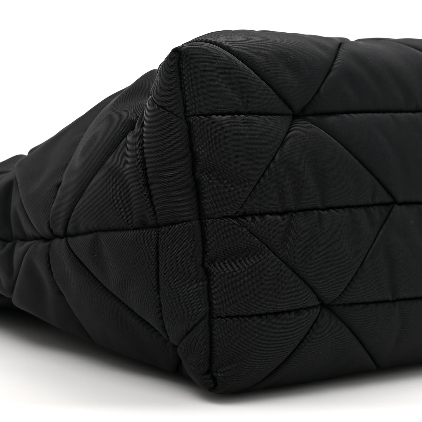 Re-Nylon Nappa Triangle Quilted Padded Double Handled Zip Pocket Tote Black