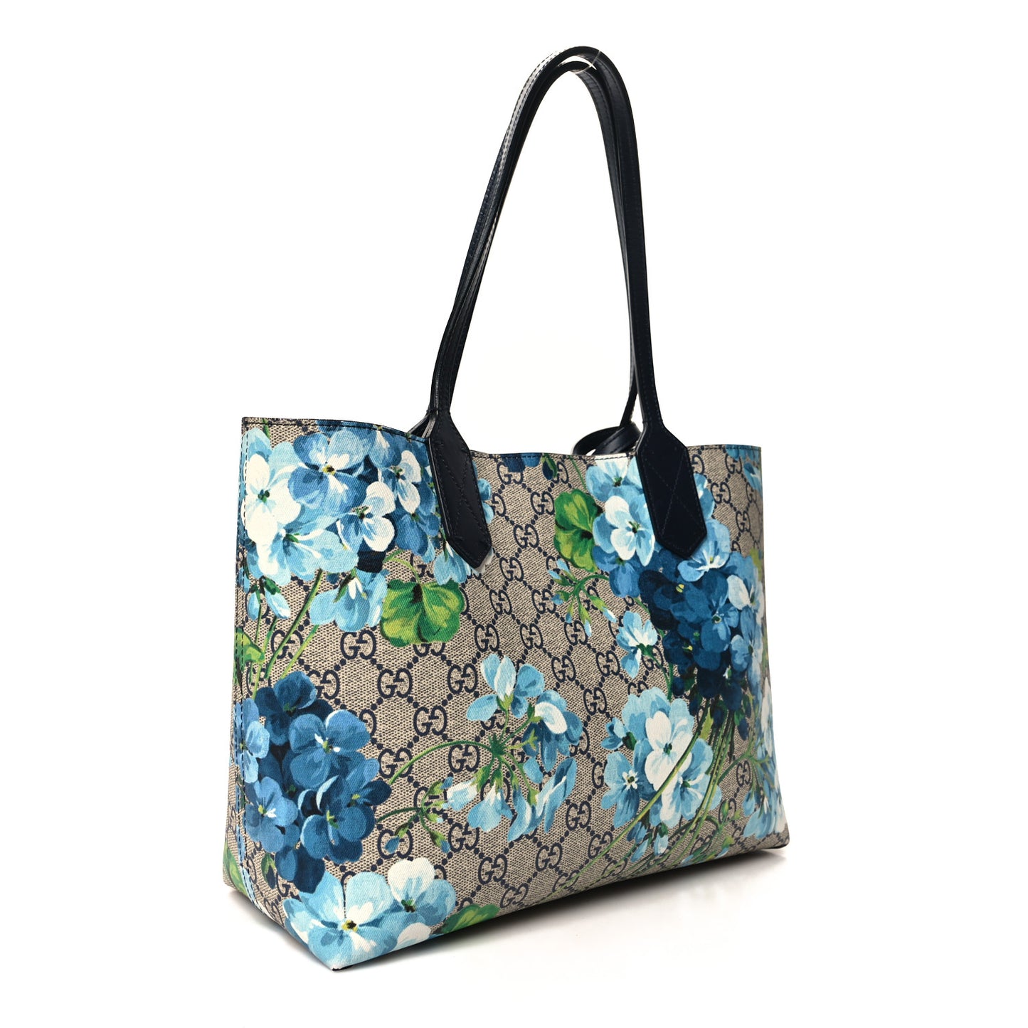 GG Supreme Monogram Blooms Small Reversible Tote Beige Blue Navy