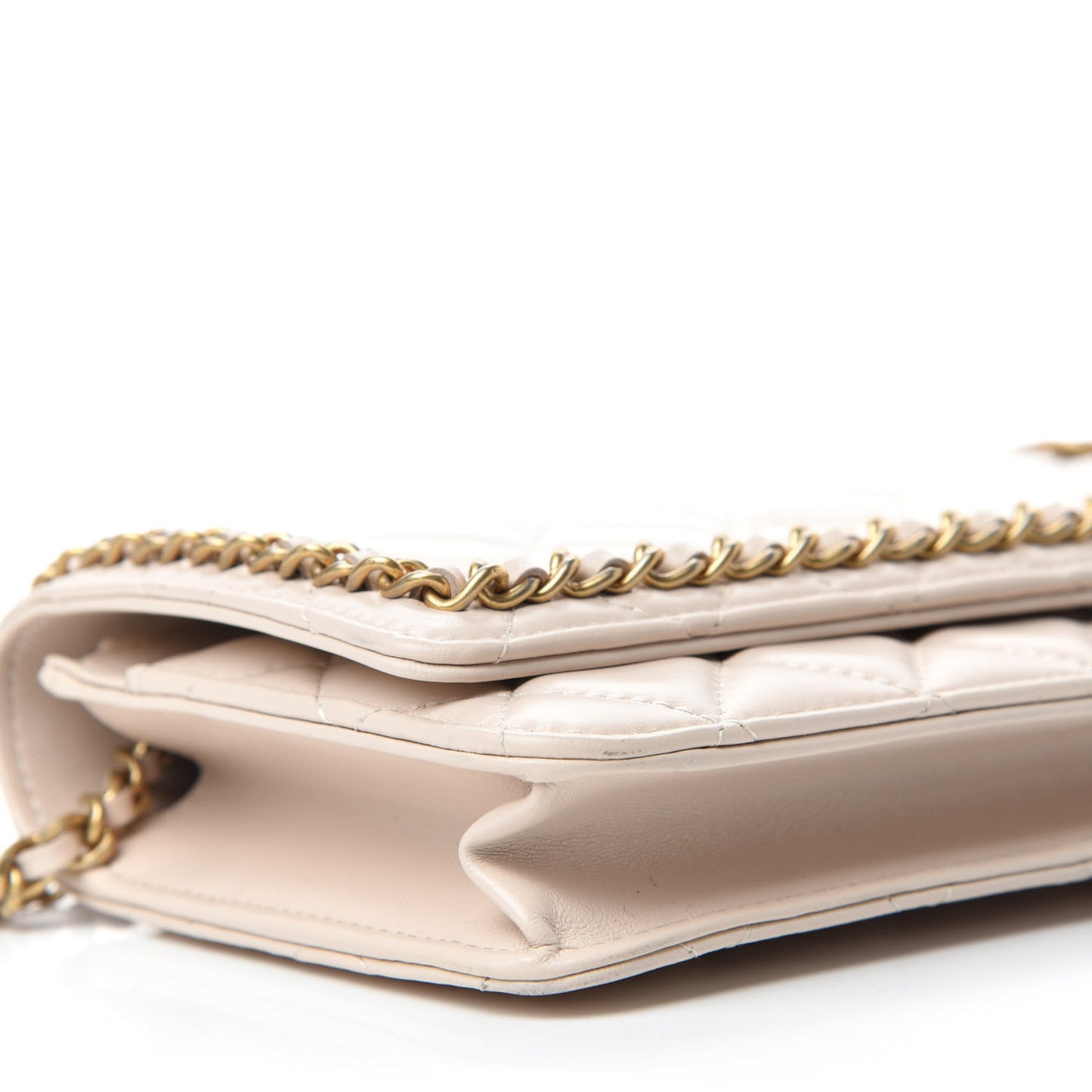Lambskin Quilted Chain Around Wallet On Chain WOC Beige