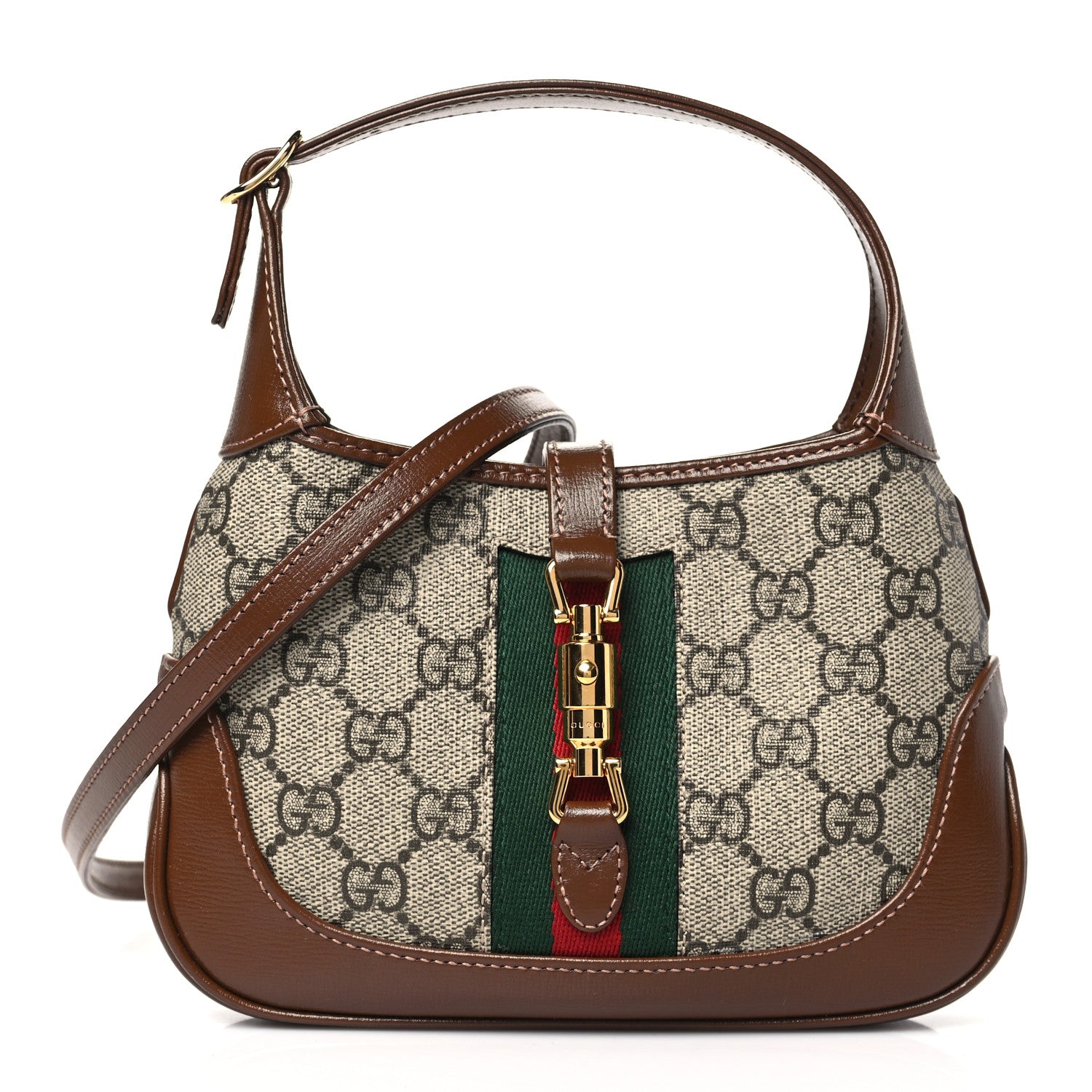 Gucci GG Supreme Monogram Azalea Calfskin Web Mini Jackie 1961 Hobo Beige Ebony Brown Sugar 1 of 10