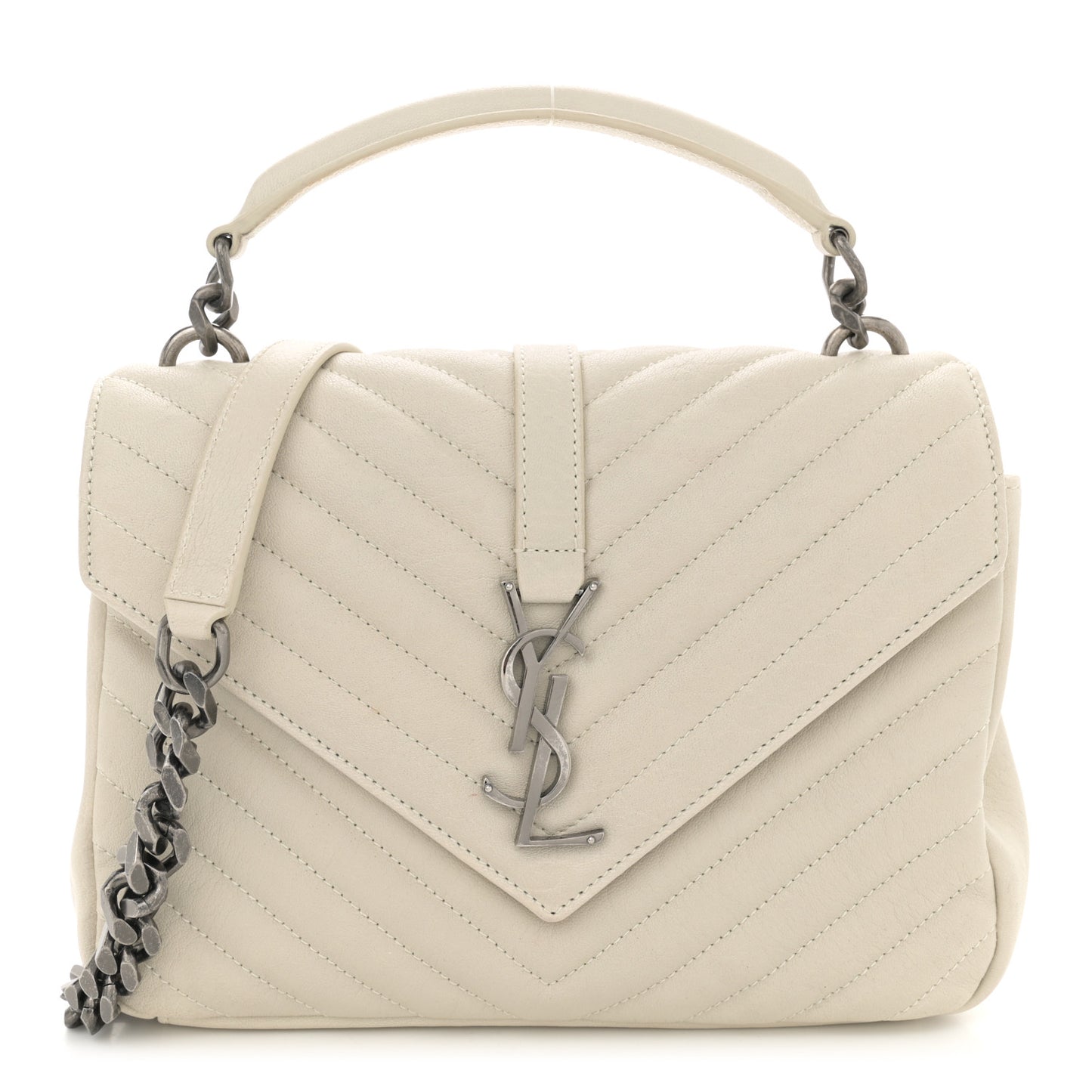 Sheepskin Matelasse Chevron Monogram Medium College Bag Crema Soft