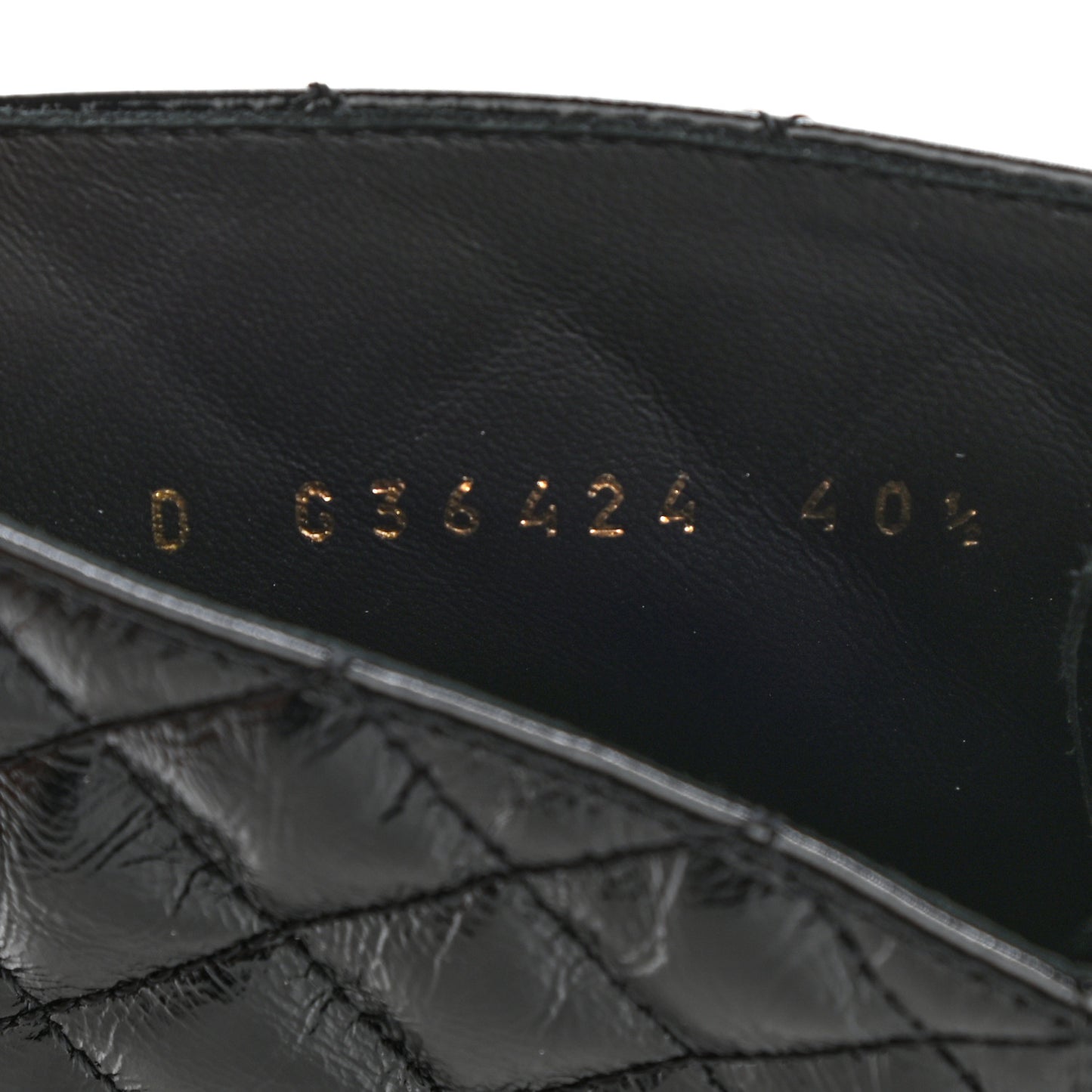 Shiny Calfskin Quilted Lace Up Combat Boots 40.5 Black