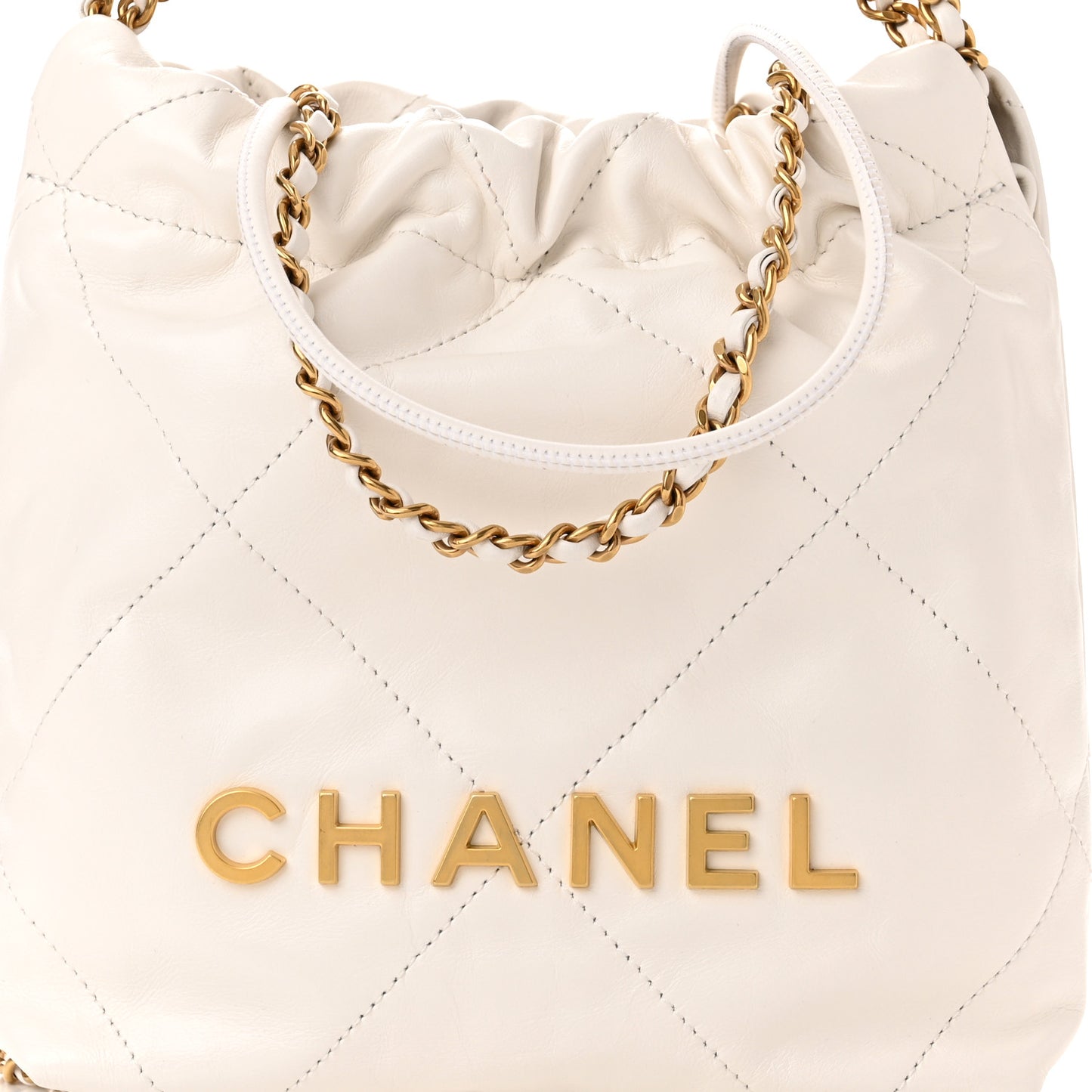 Shiny Calfskin Quilted Mini Chanel 22 White