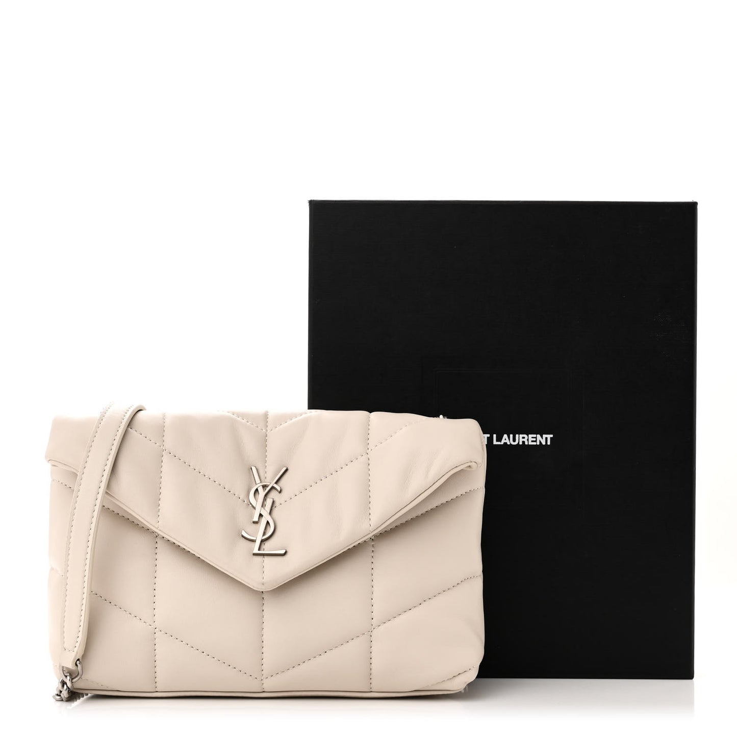 SAINT LAURENT Lambskin Quilted Toy Loulou Puffer Monogram Chain Satchel Crema Soft