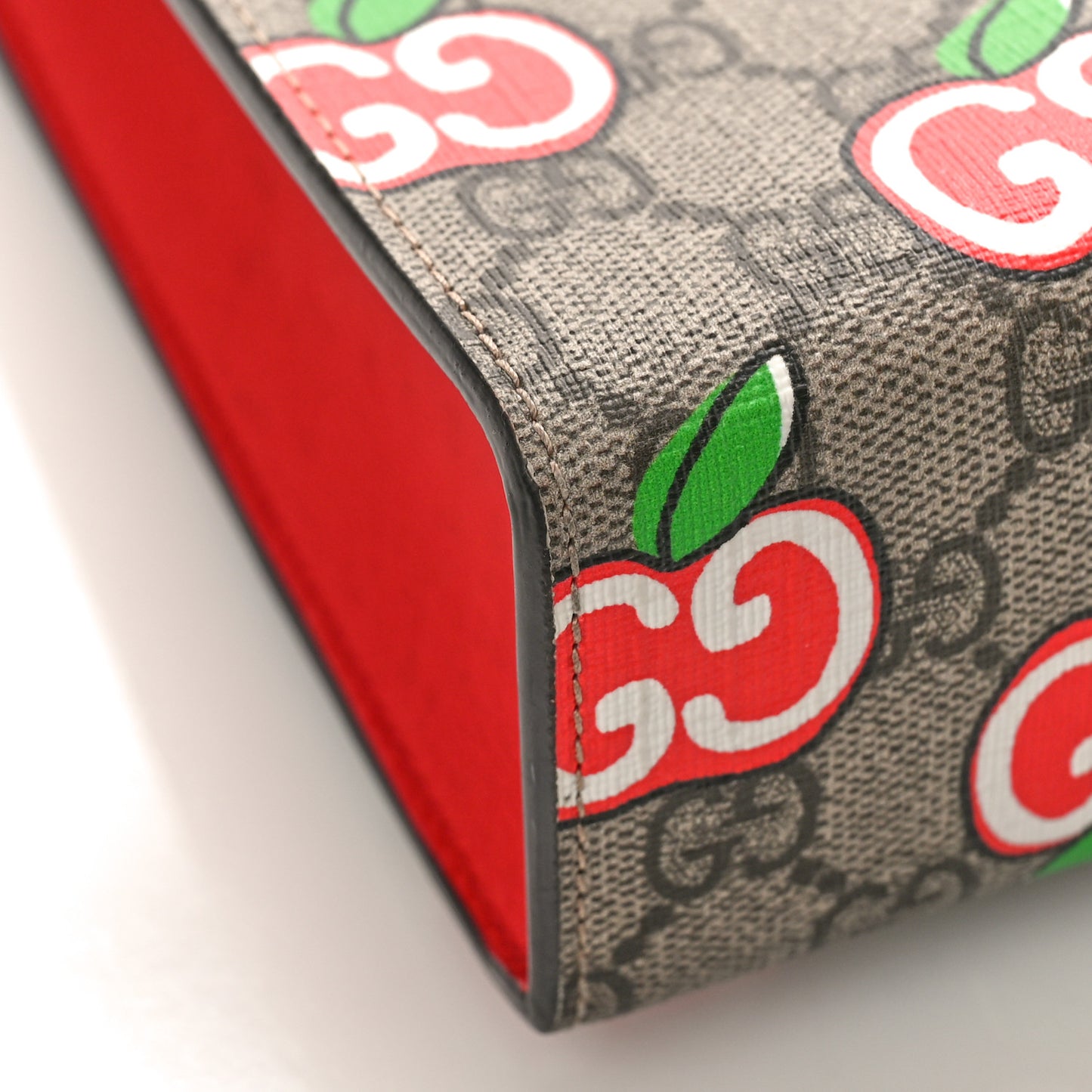 GG Supreme Monogram Apple Large Cosmetic Case Beige Multicolor Lobster Red