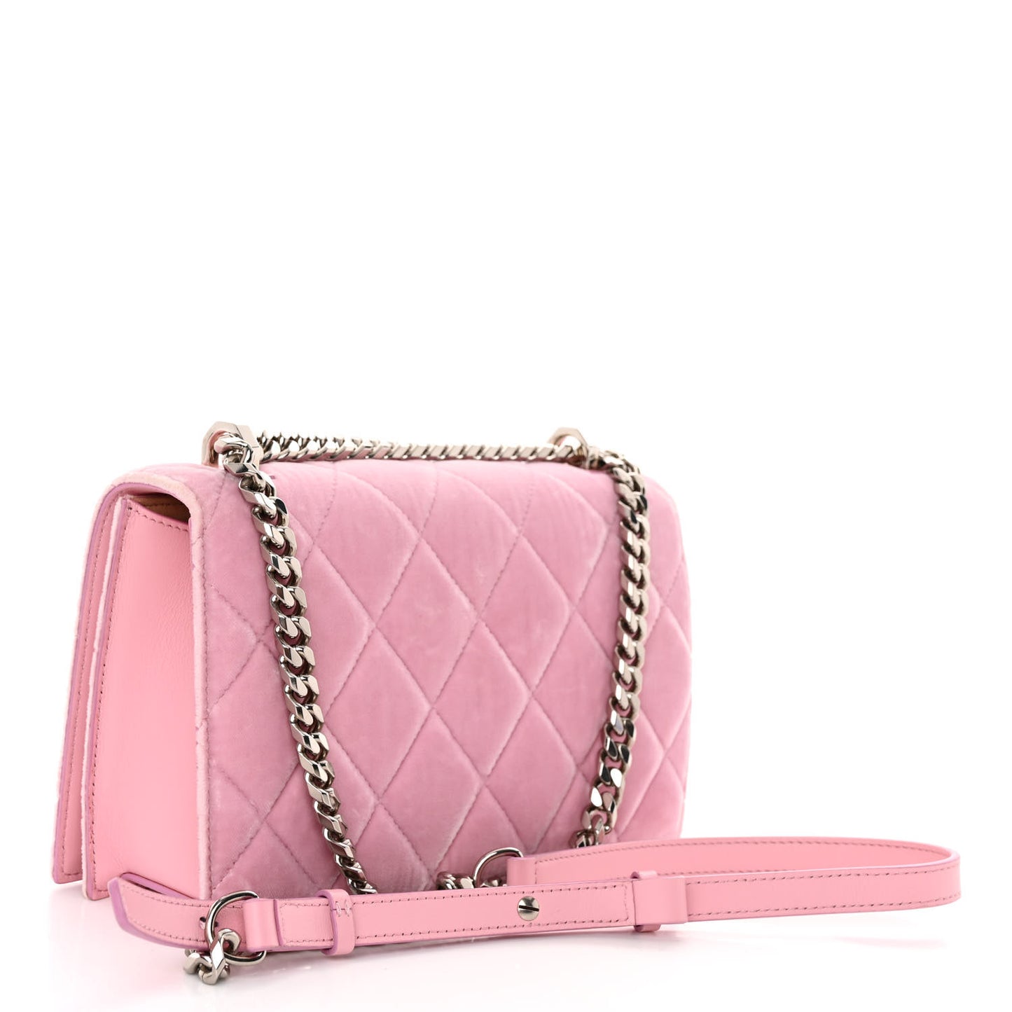 Velvet Quilted Knuckle Duster Shoulder Bag Pink