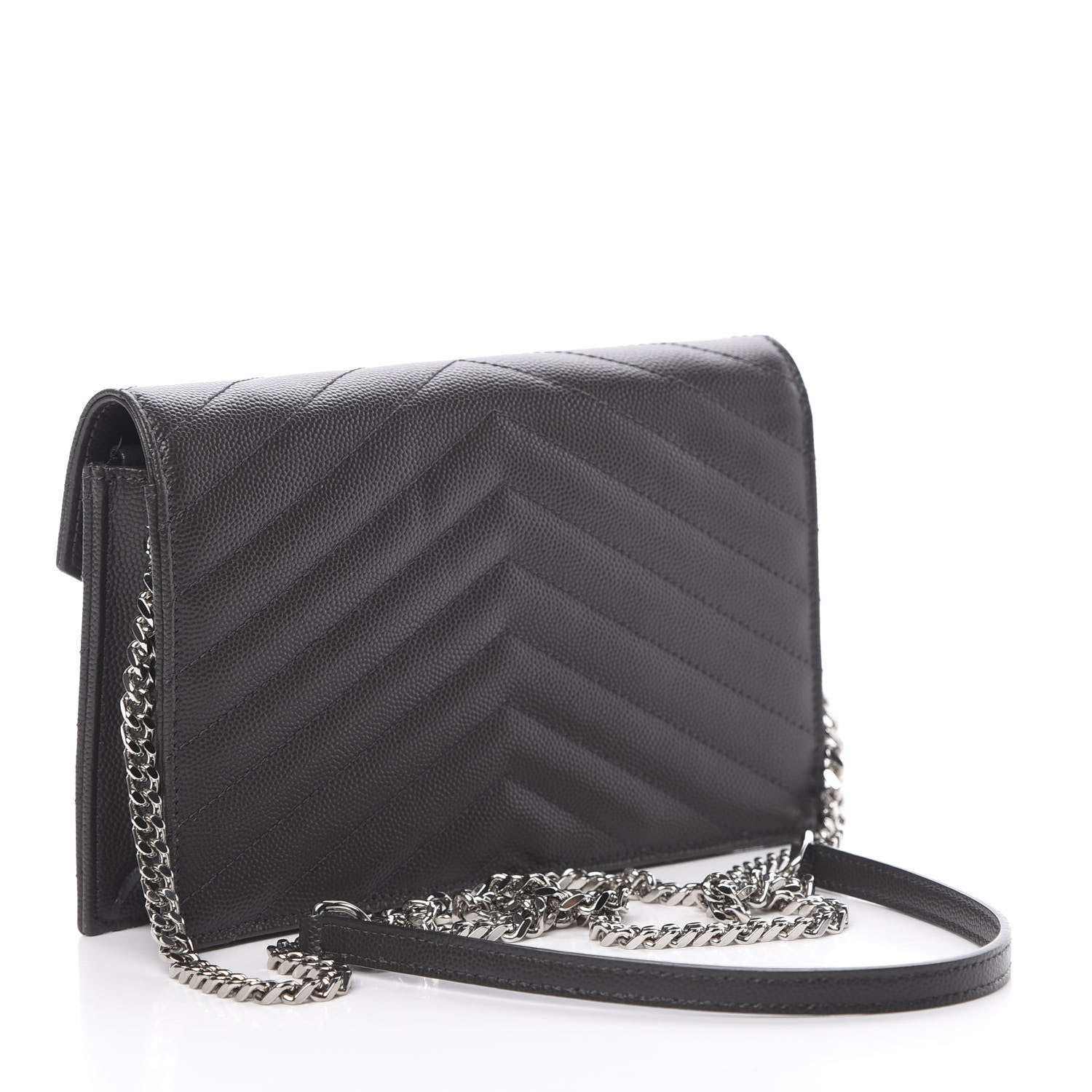 Saint Laurent Grain De Poudre Matelasse Chevron Monogram Envelope Chain Wallet Coal 3 of 11
