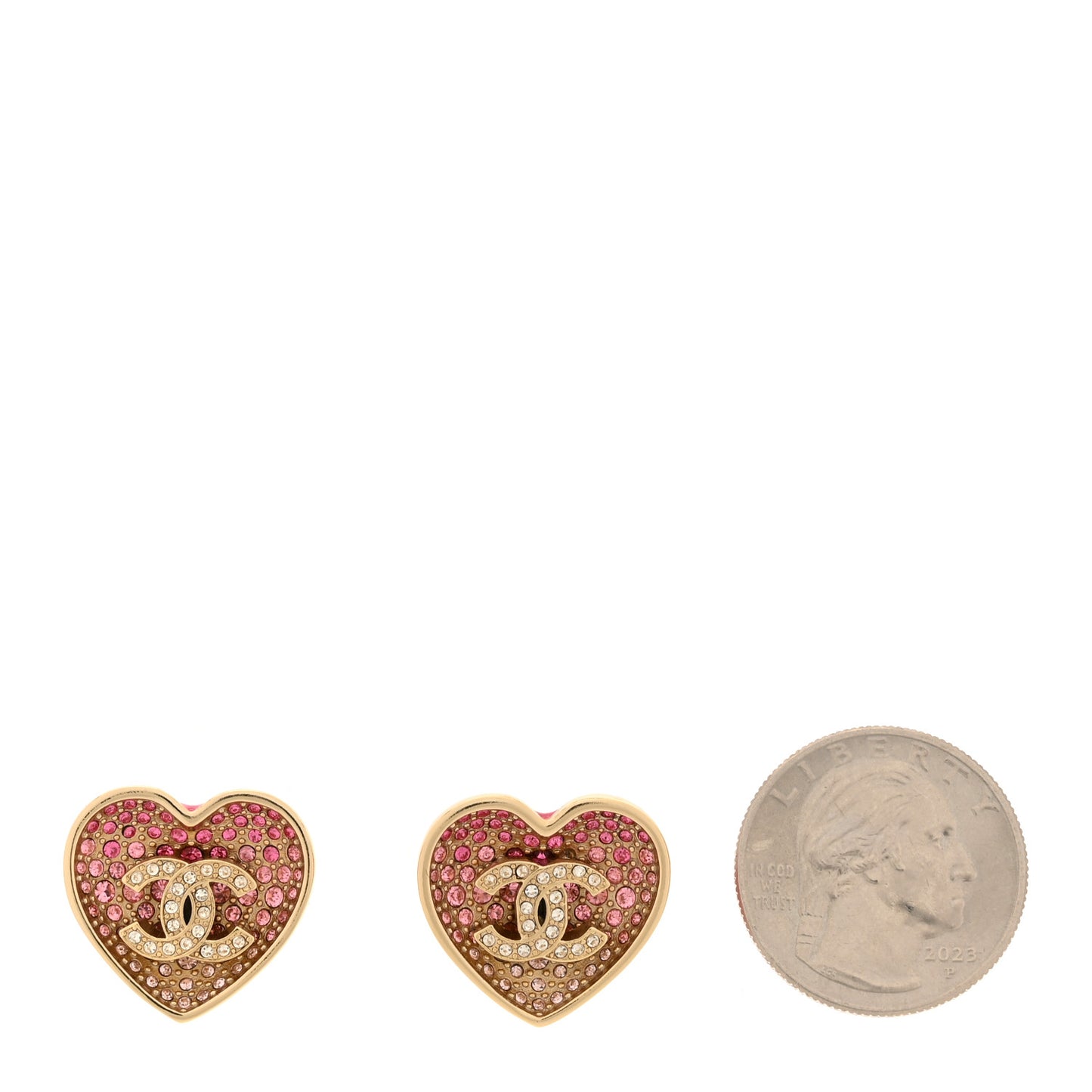 Resin Crystal CC Heart Earrings Gold Pink