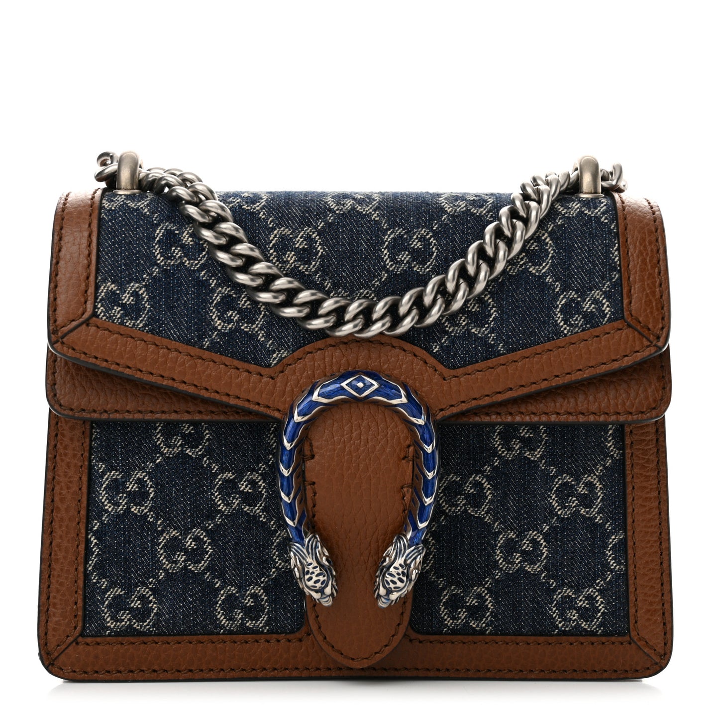 New Denim GG Monogram Dollar Calfskin Enamel Mini Dionysus Shoulder Bag Blue Tea Cuir Epilog Electric Blue