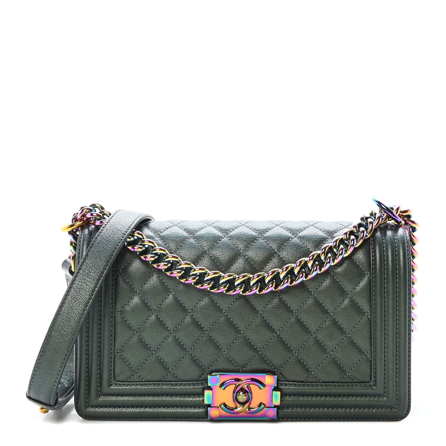 Chanel Iridescent Goatskin Quilted Medium Boy Flap Green 1 of 10