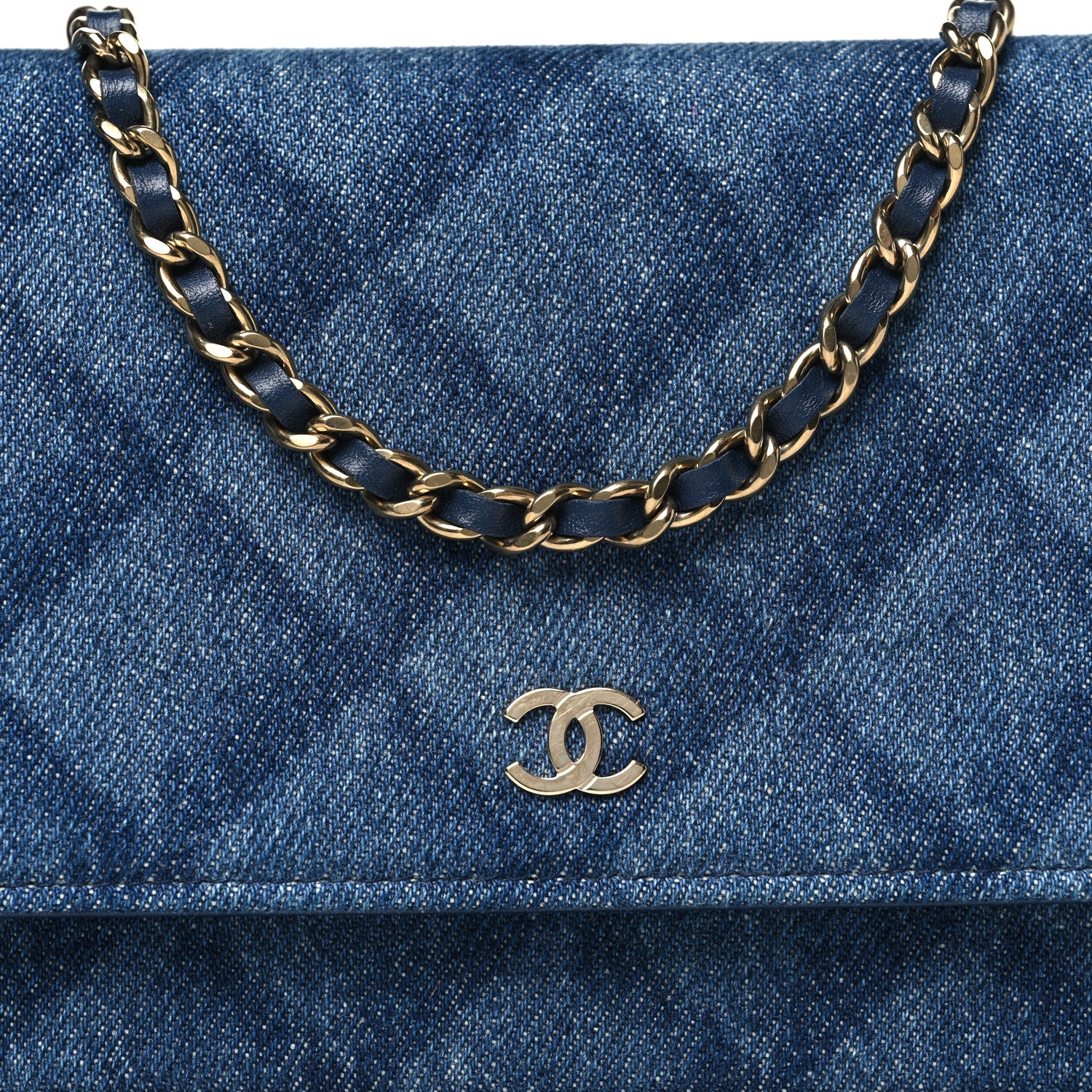 Chanel Denim Printed Wallet On Chain WOC Dark Blue 9 of 11