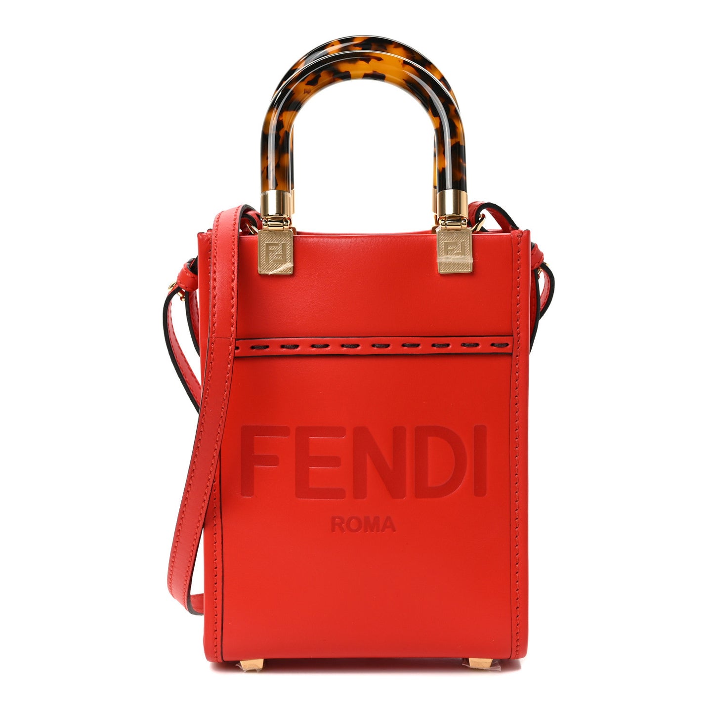 Vitello King Plexiglass Logo Embossed Mini Fendi Sunshine Shopper Tote Papavero
