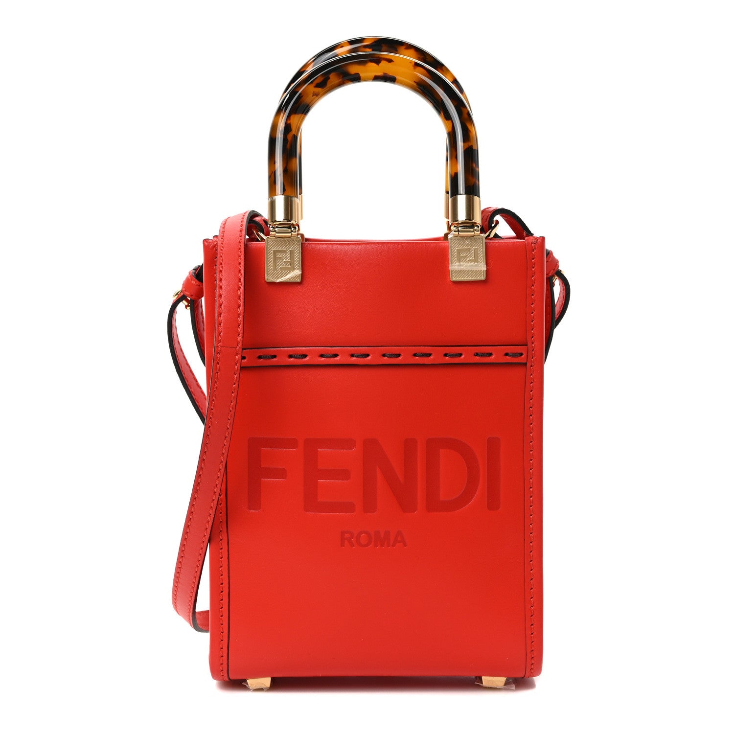 Fendi Vitello King Plexiglass Logo Embossed Mini Fendi Sunshine Shopper Tote Papavero 1 of 9