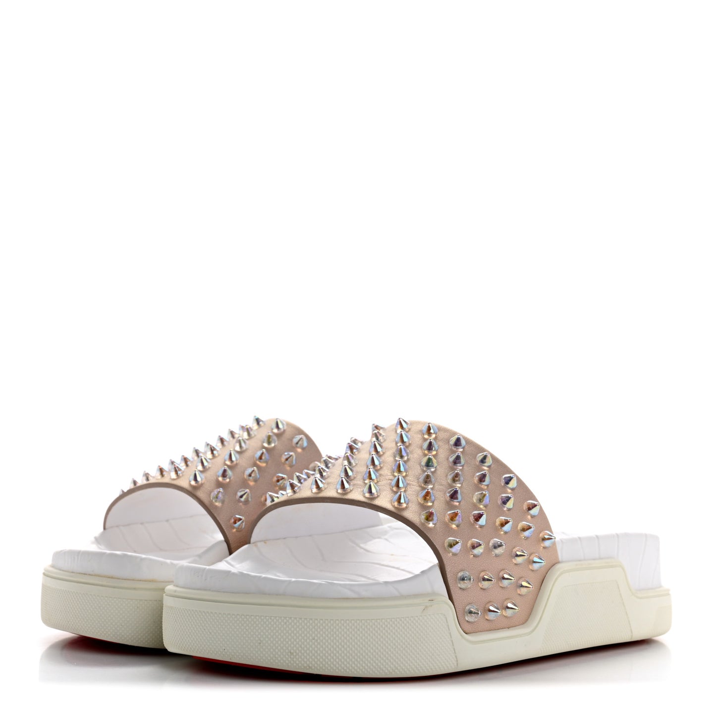 Calfskin Donna Studded Pool Fun Platform Flat Slide Sandals 36 Nude Clear