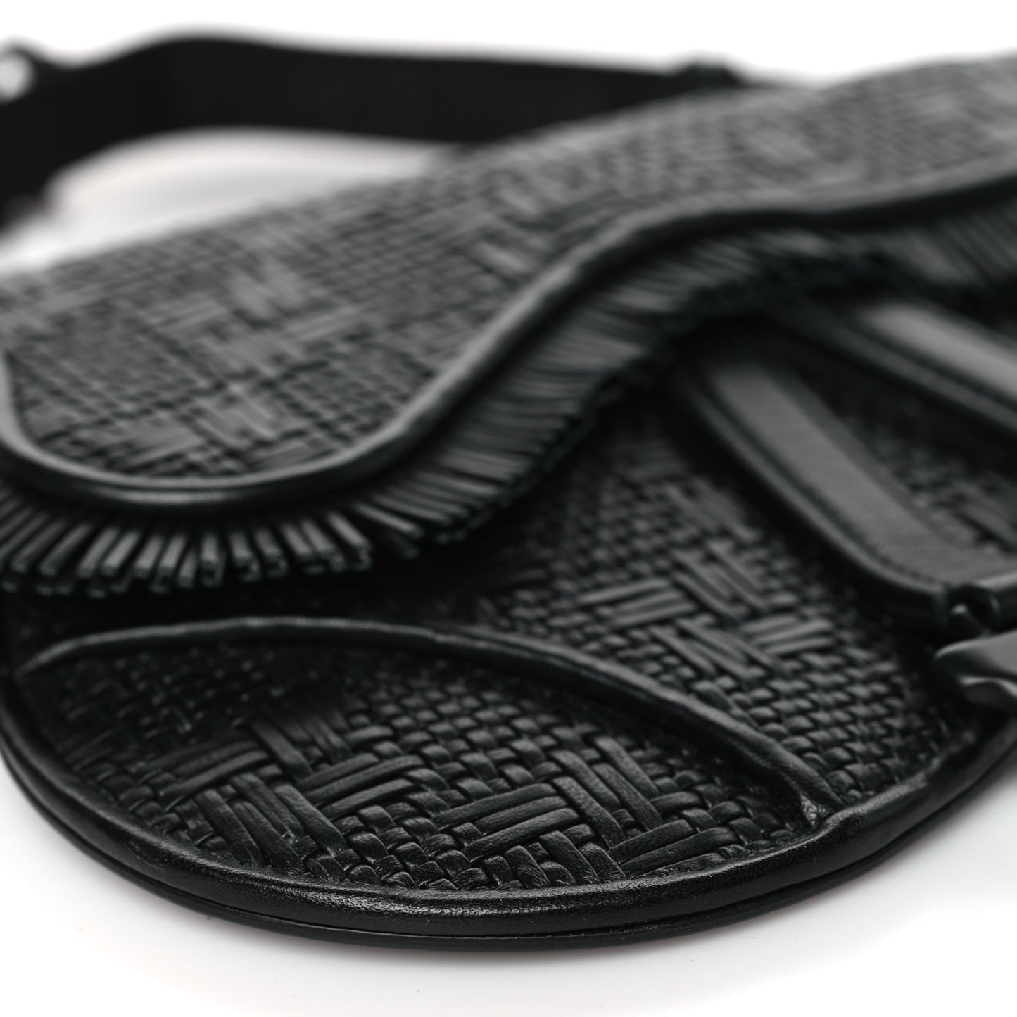 Calfskin Braided Saddle Belt Bag Black