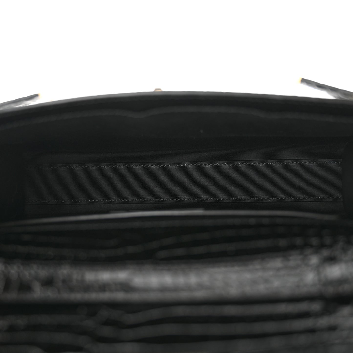 Shiny Calfskin Crocodile Embossed Small Manhattan Baguette Black