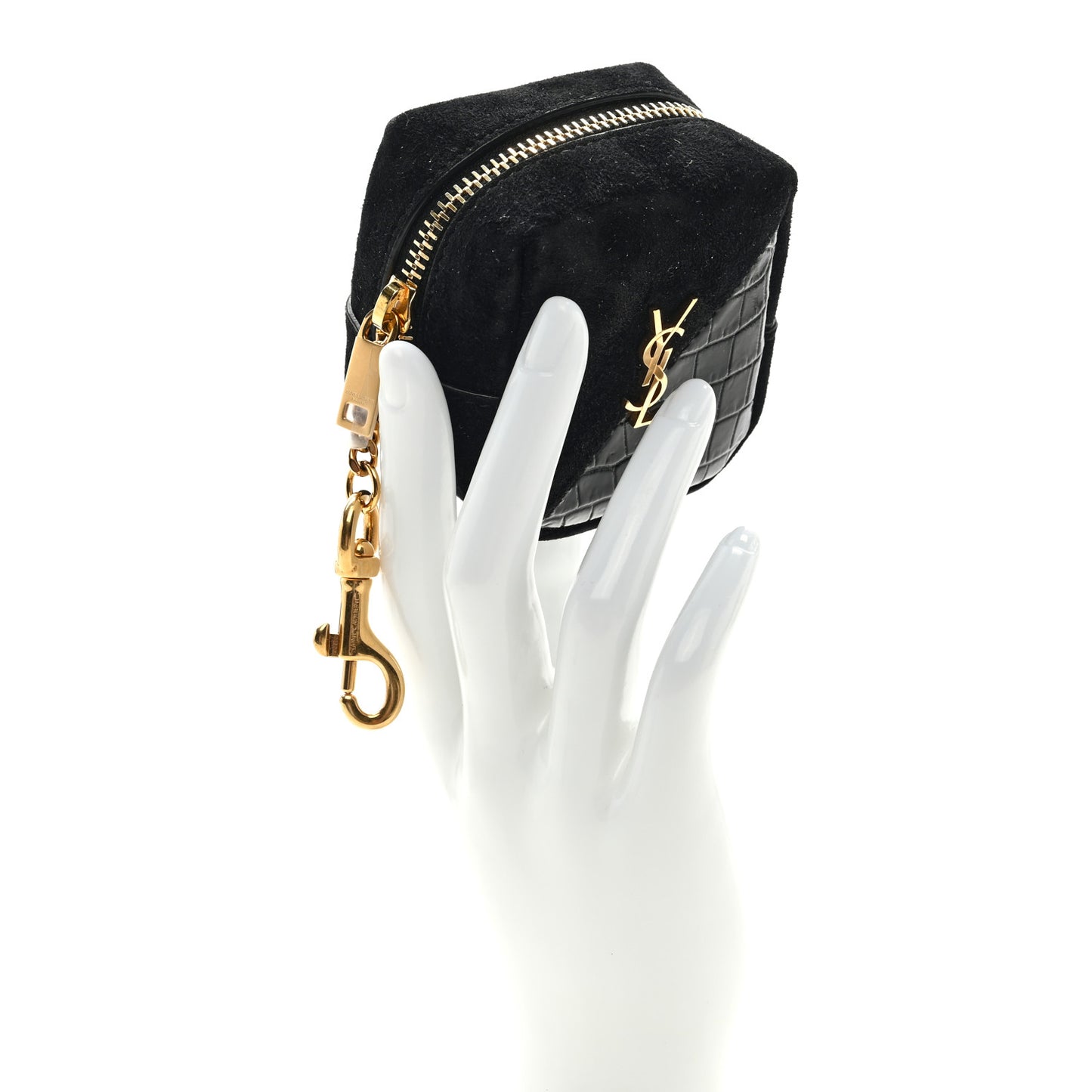 Suede Patent Crocodile Embossed Jaime Cube Charm Keychain Black