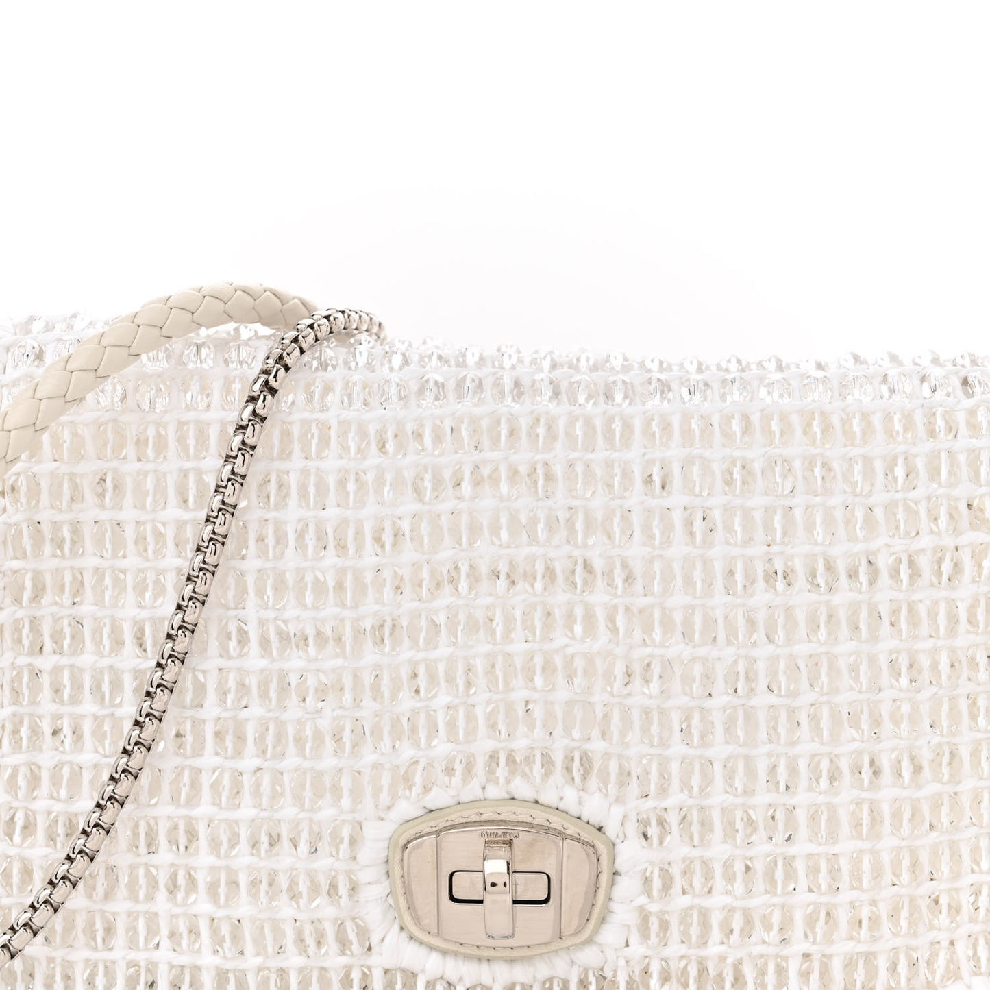 Raffia Beaded Flap Shoulder Flap White