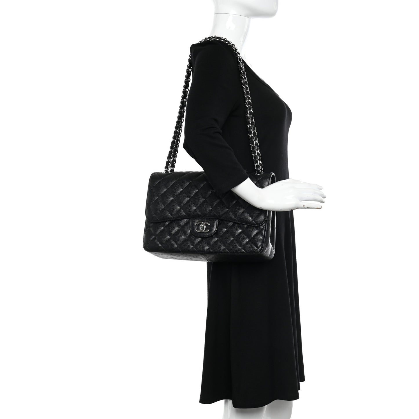 Caviar Quilted Jumbo Double Flap Black