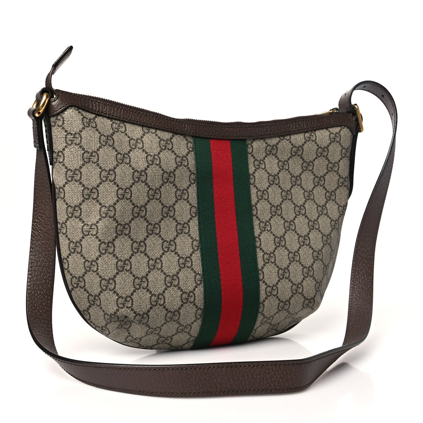 GG Supreme Monogram Web Small Ophidia Half Moon Hobo Brown
