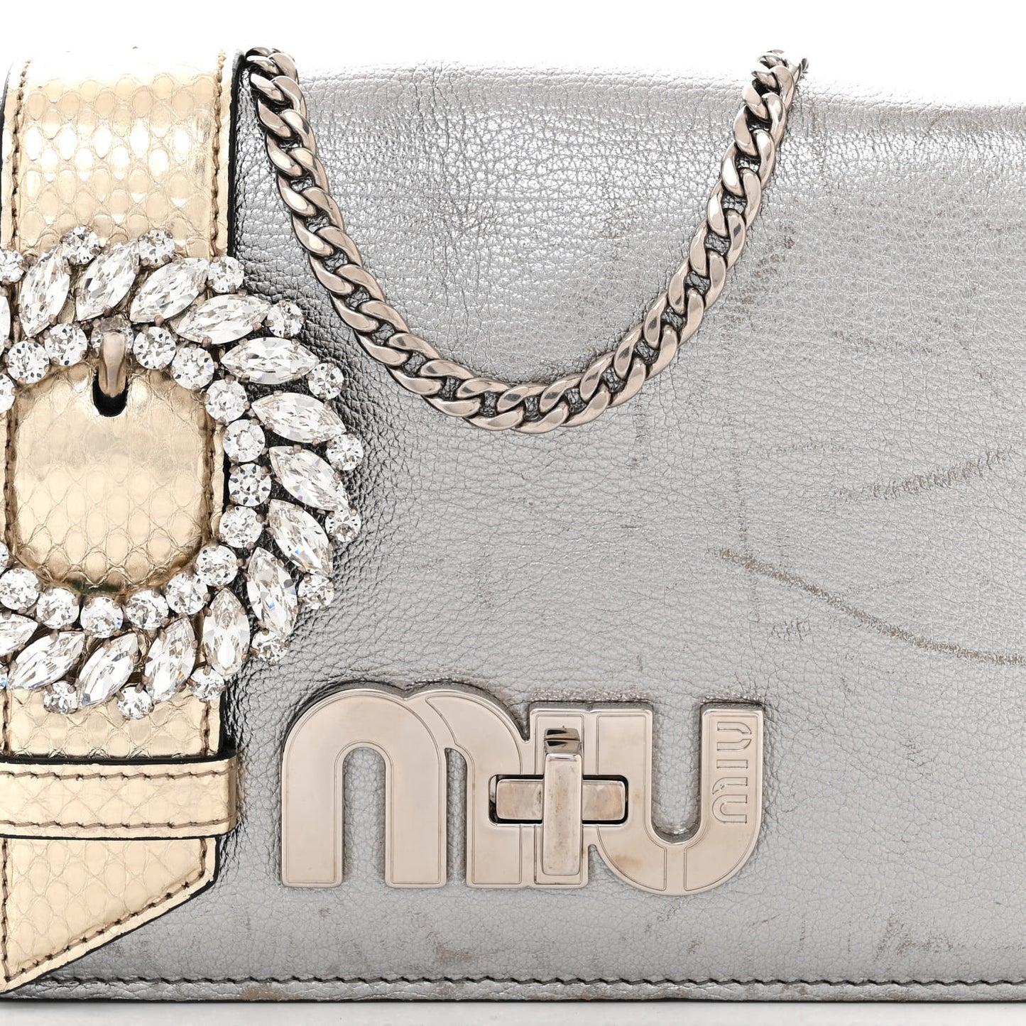 Metallic Goatskin Madras Ayers Crystal Embellished Shoulder Bag Cromo Pirite