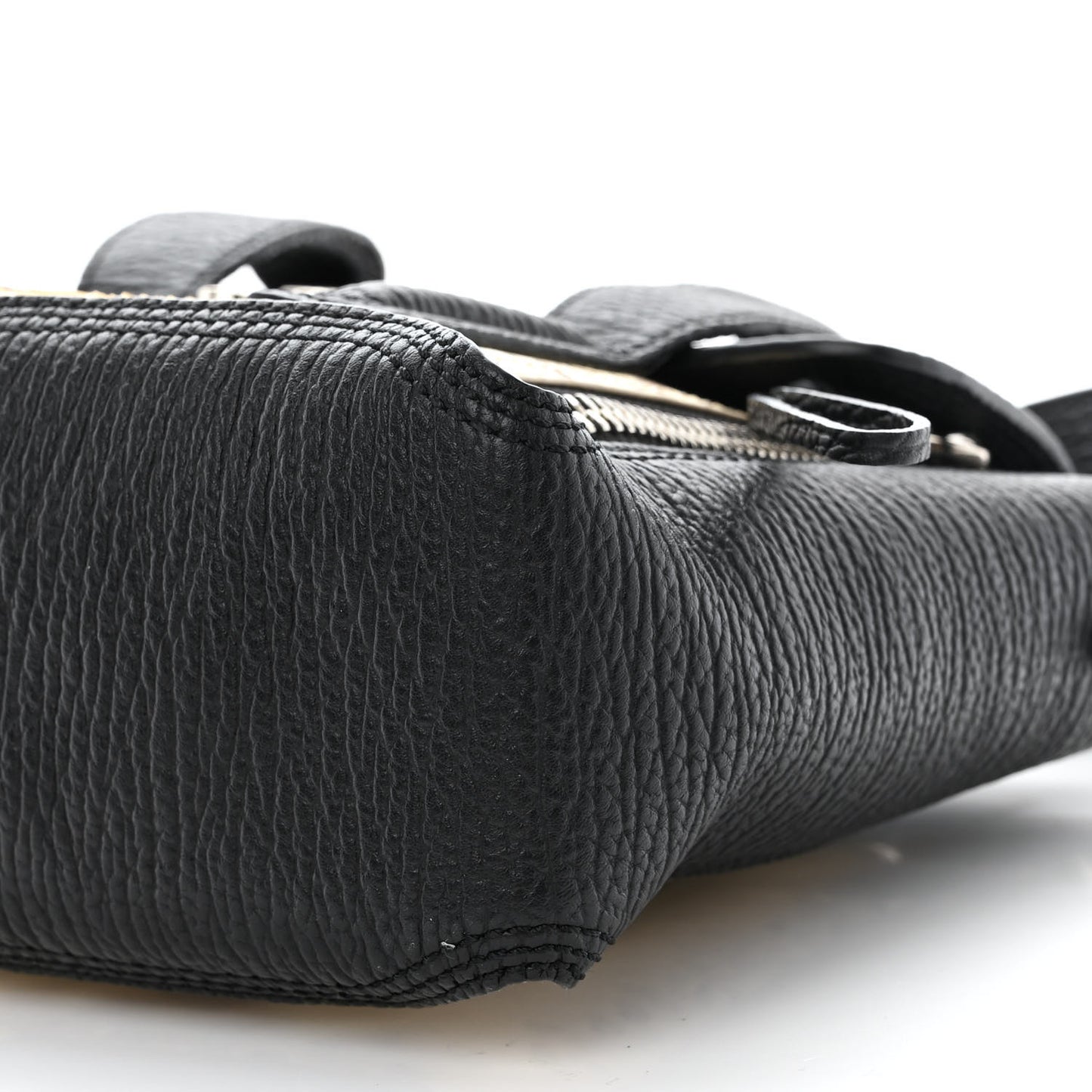 Textured Calfskin Elaphe Snakeskin Mini Pashli Satchel Natural Black