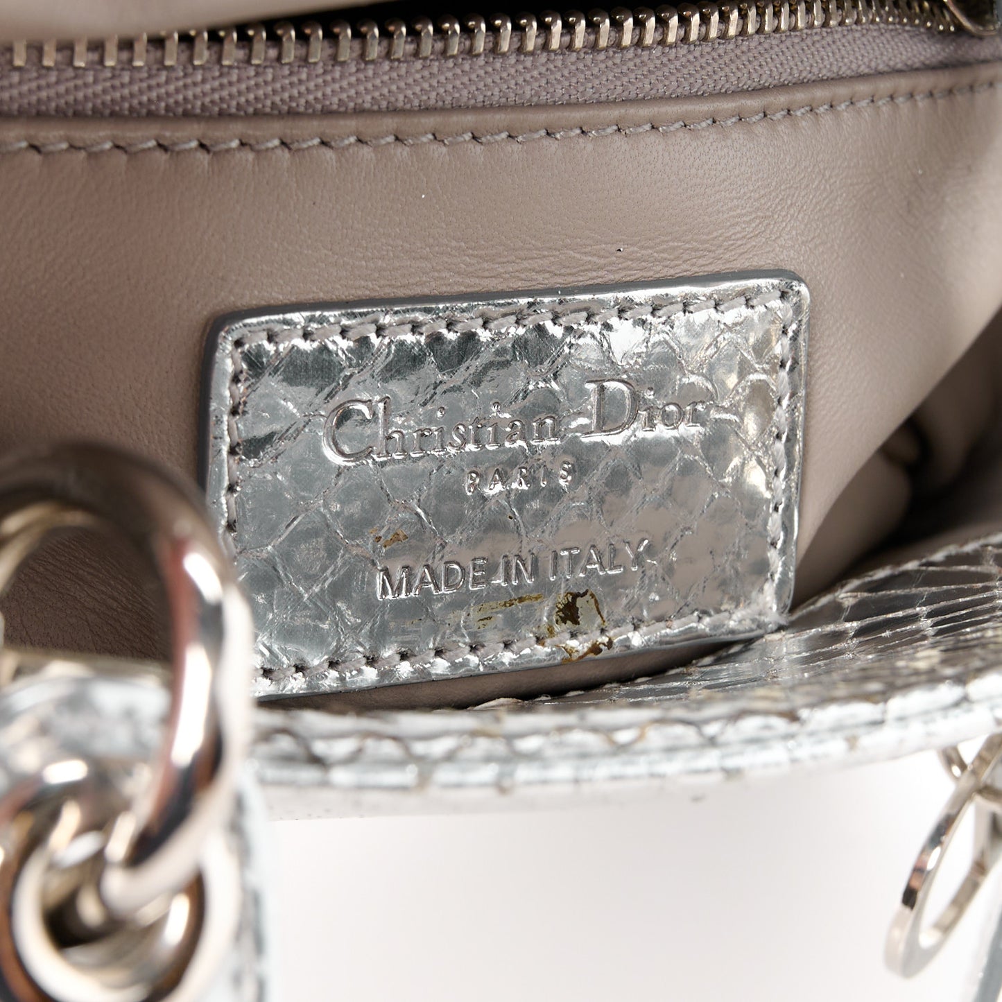 Metallic Snakeskin Mini Lady Dior Silver