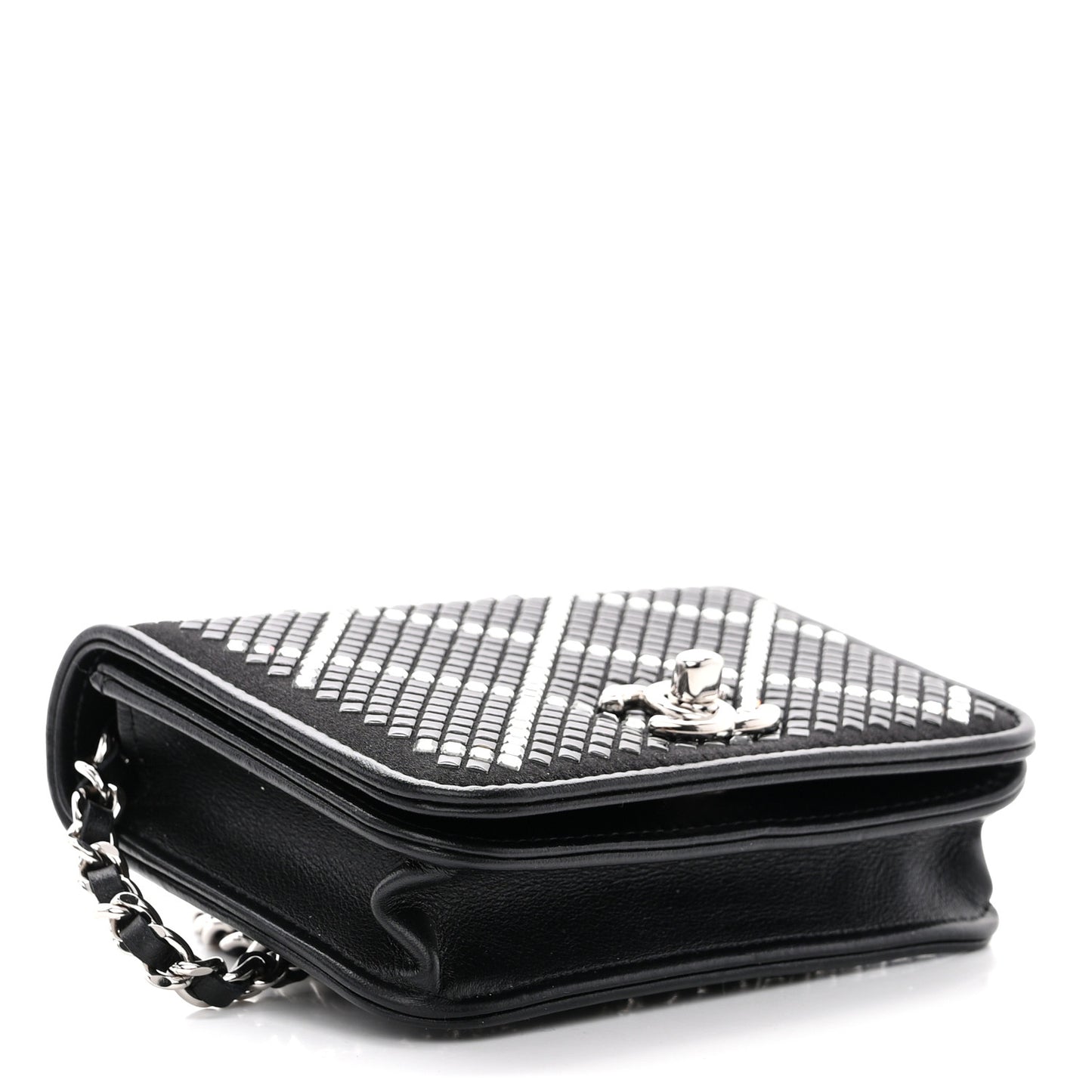 Lambskin Crystal Quilted Mini Chain Belt Bag Black