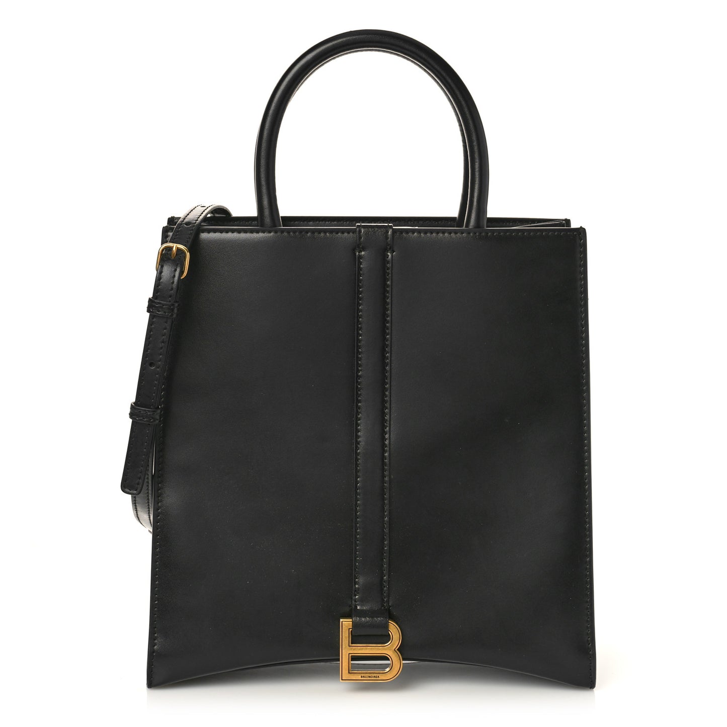Shiny Box Calfskin Hourglass Tote Black