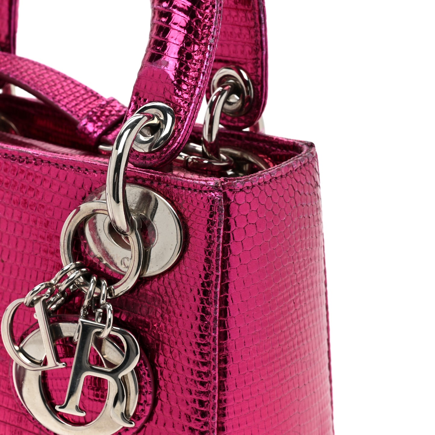 Metallic Lizard Mini Lady Dior Fuchsia
