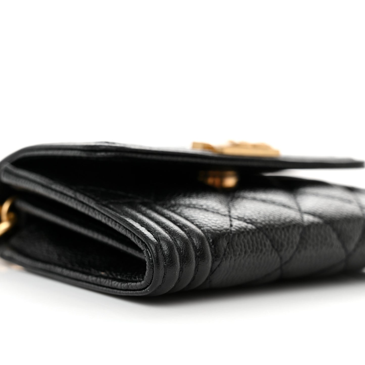 Caviar Quilted Boy Card Holder On Chain Black