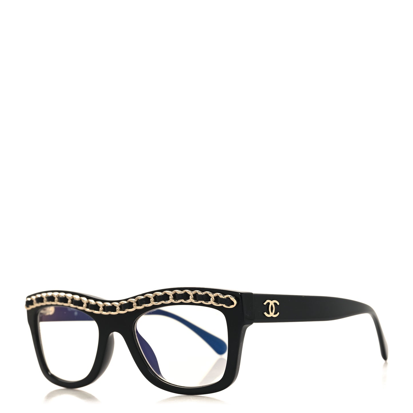 Acetate Calfskin Chain Rectangle Sunglasses 71626A Black