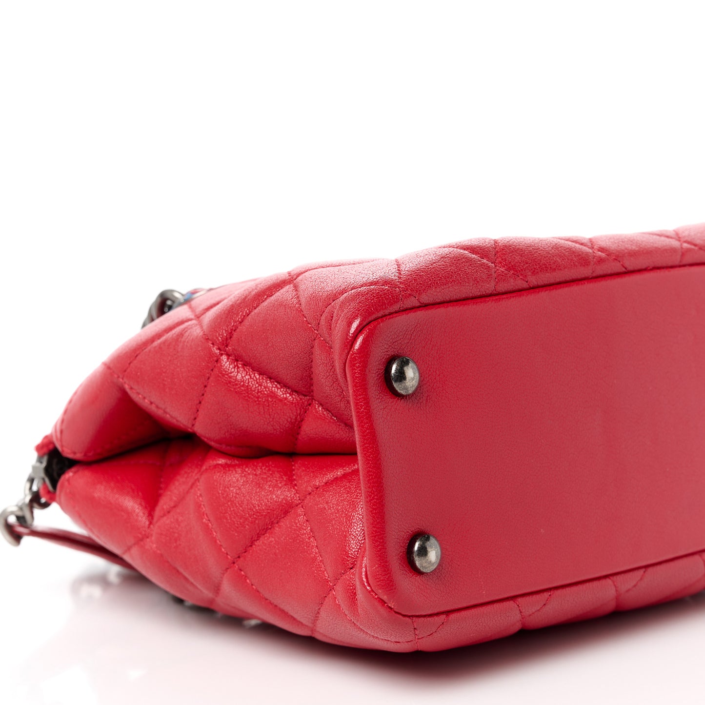 Shiny Sheepskin Quilted Small Shopping Tote Red