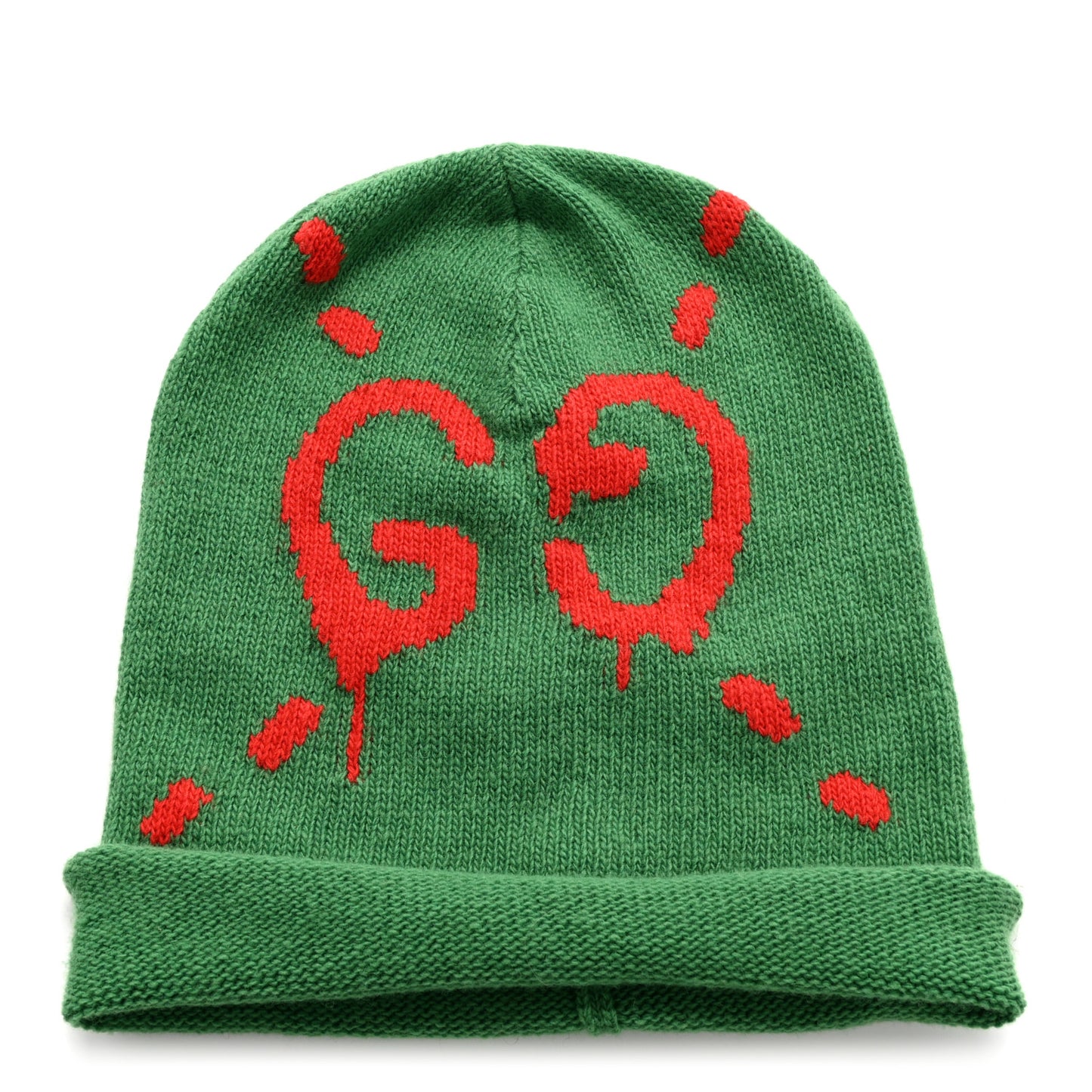 Wool GucciGhost Beanie Hat M Green Red