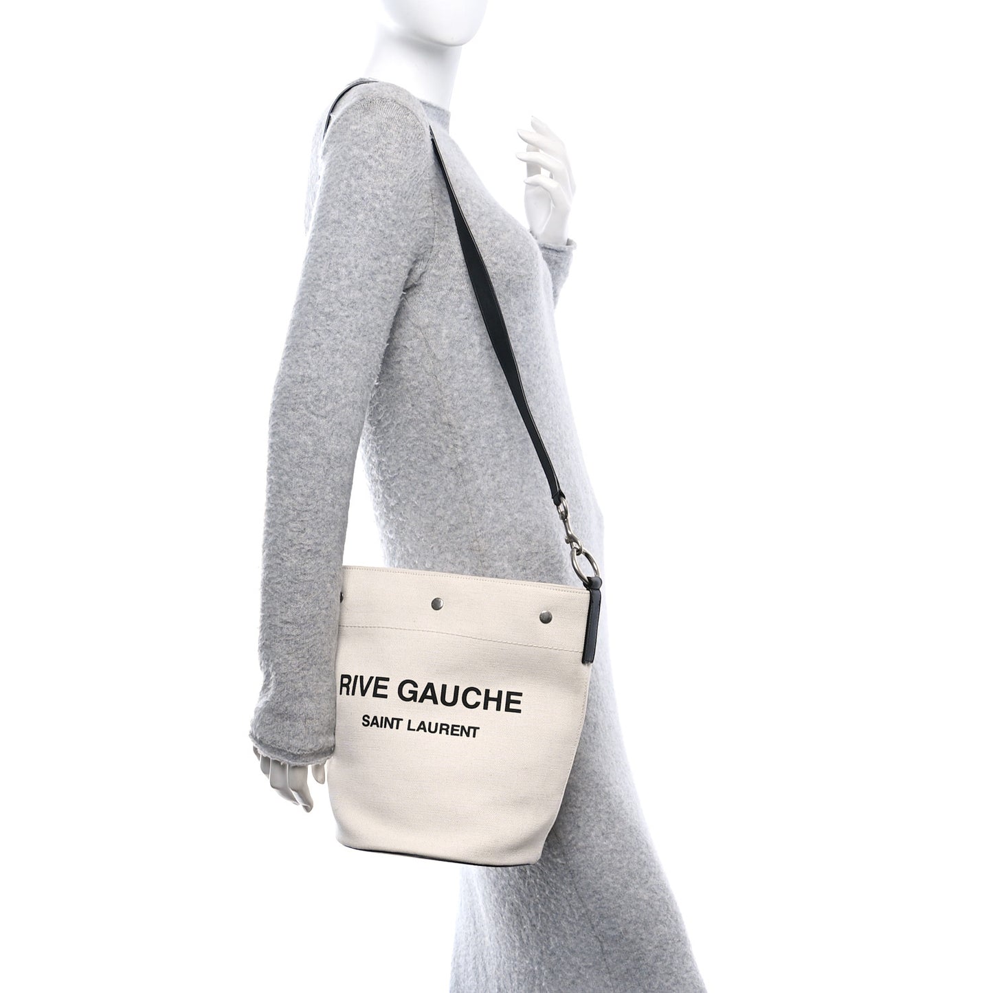 Linen Calfskin Rive Gauche Bucket Bag Greggio Natural