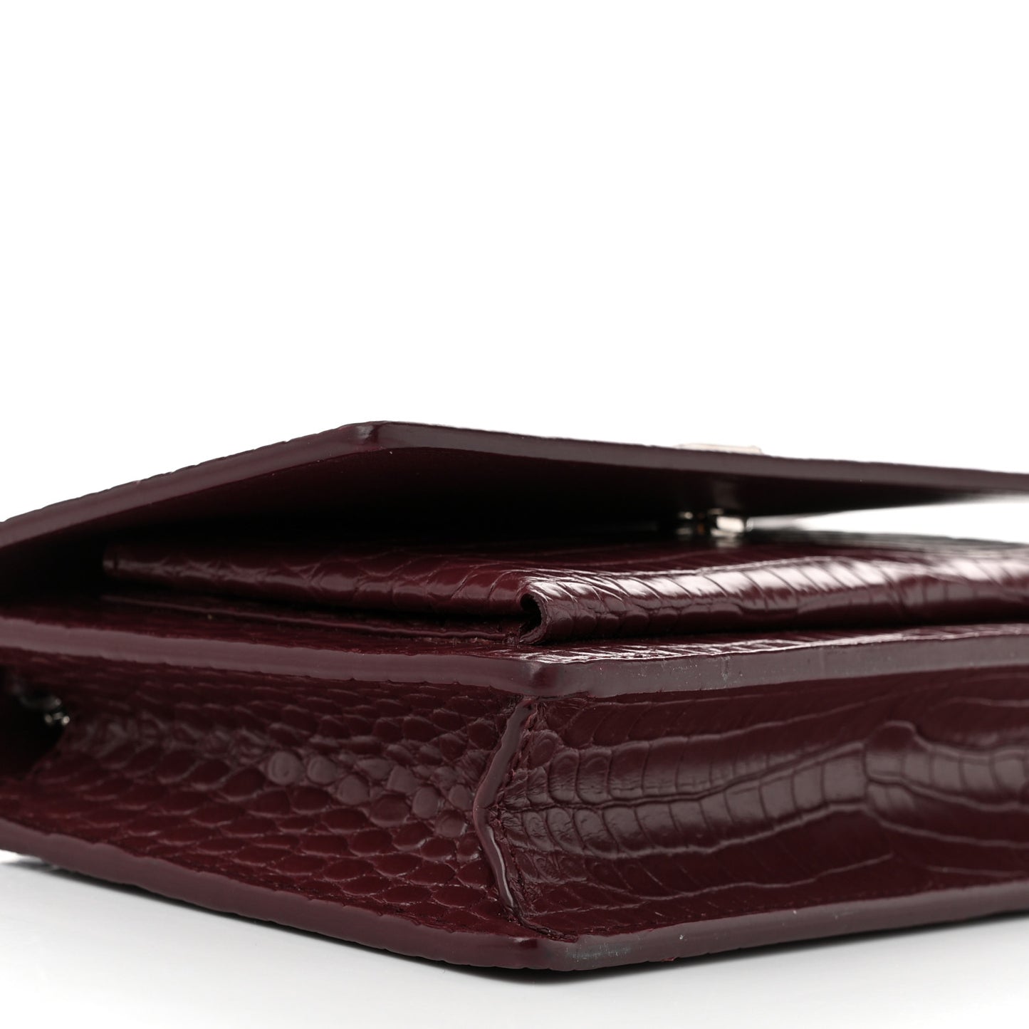 Calfskin Crocodile Embossed Monogram Sunset Top Handle Chain Wallet Rouge Legion