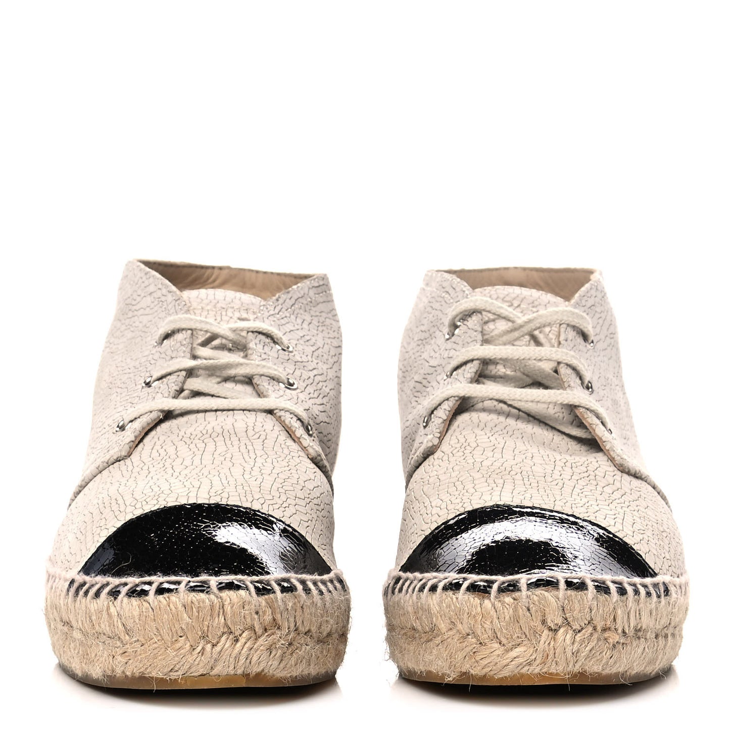 Crackled Calfskin High Top Espadrilles 38 Light Beige Black