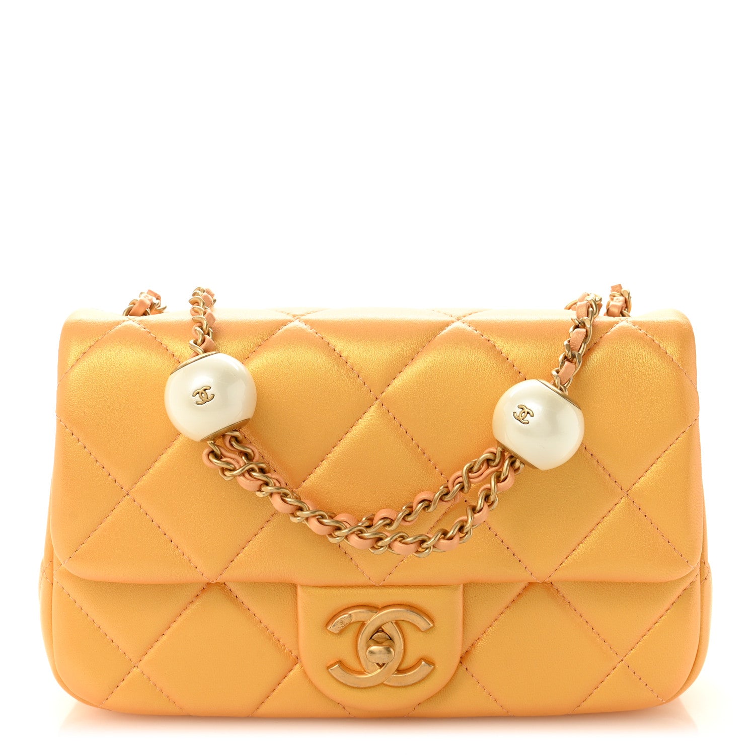Chanel Pearly Lambskin Quilted Pearl Small Flap Orange 1789925