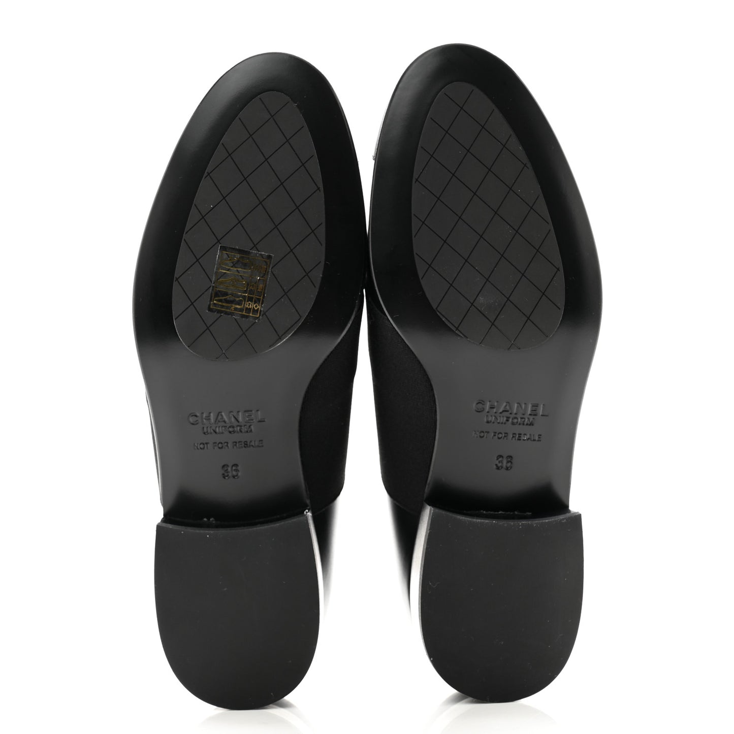 Calfskin Elastic Lace Up Cap Toe CC Loafers 36 Black
