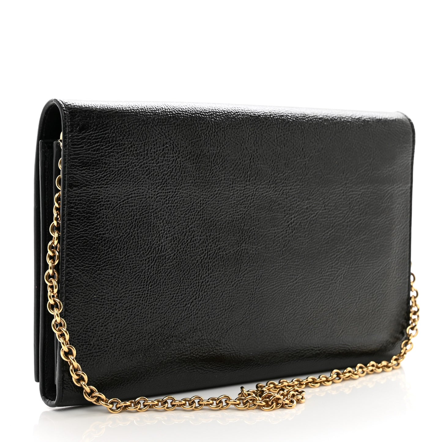Textured Patent Belle de Jour Chain Clutch Black