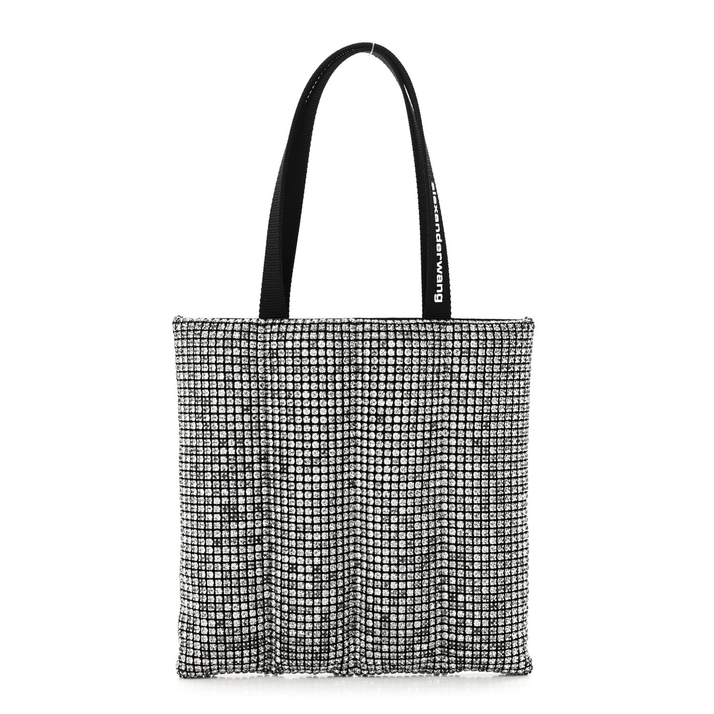 Mesh Crystal Rhinestone Quilted Heiress Tote Black White