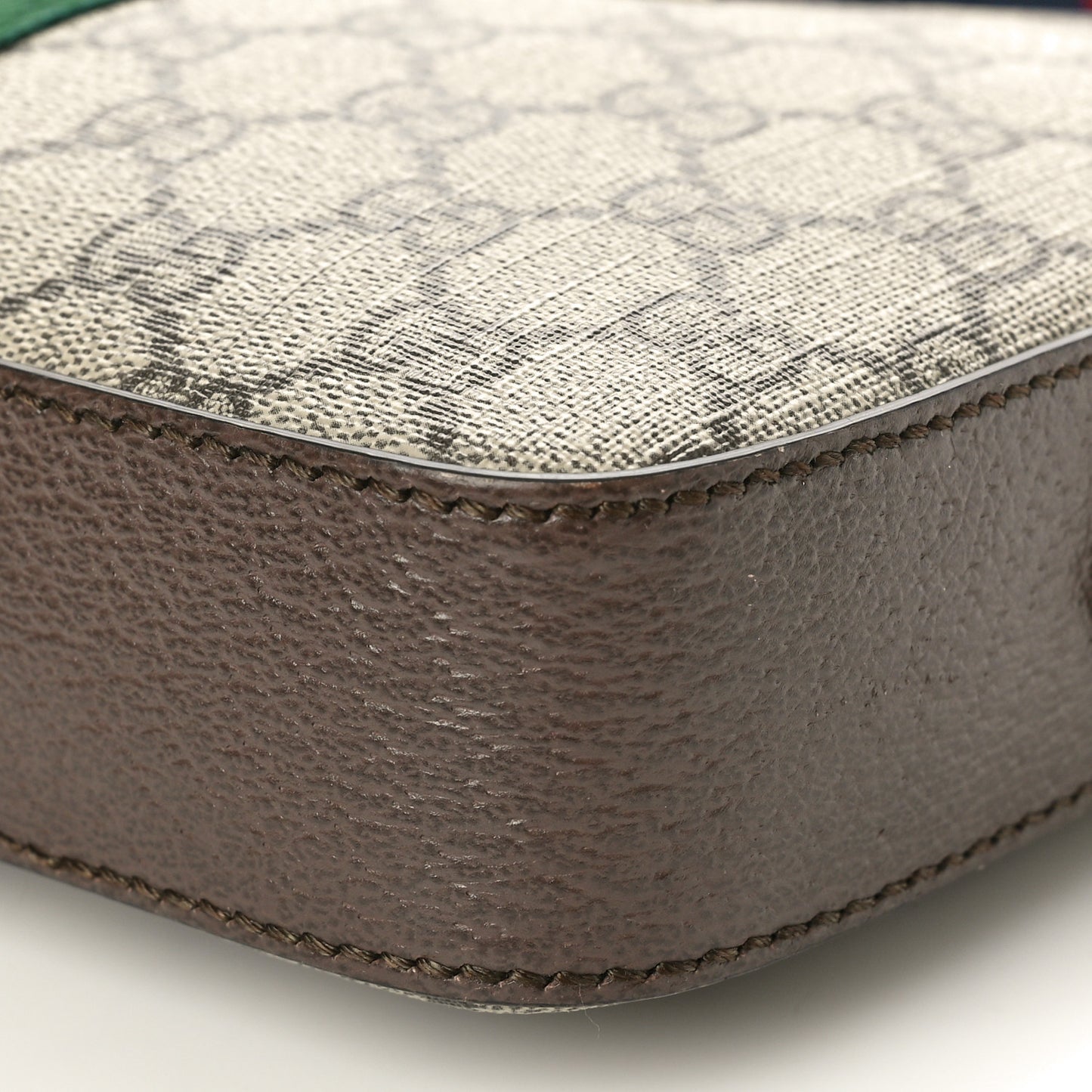 GG Supreme Monogram Textured Dollar Calfskin Web Ophidia Wristlet Shoulder Bag Beige Ebony New Acero