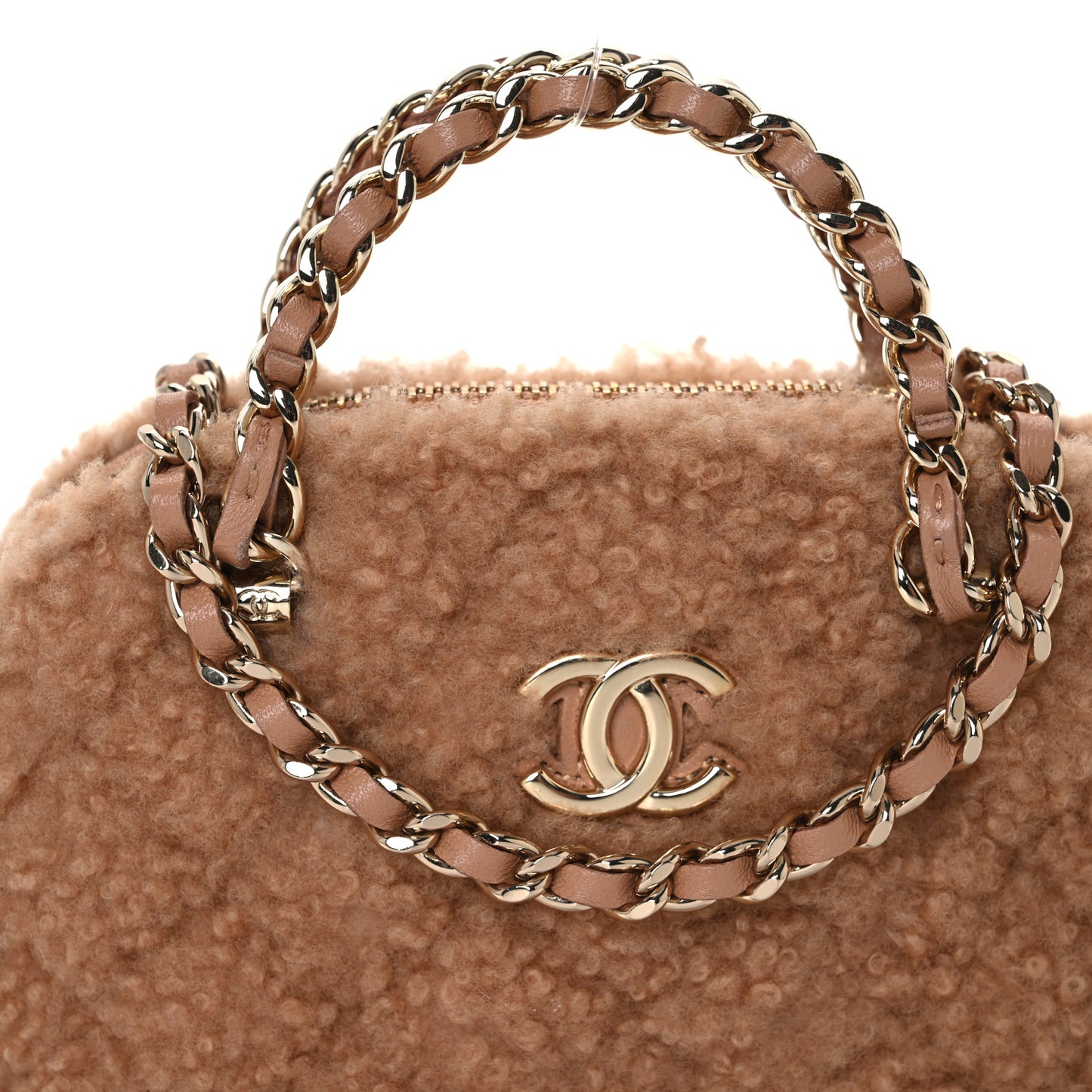 Shearling Quilted Shiny Coco Clutch With Chain Dark Beige