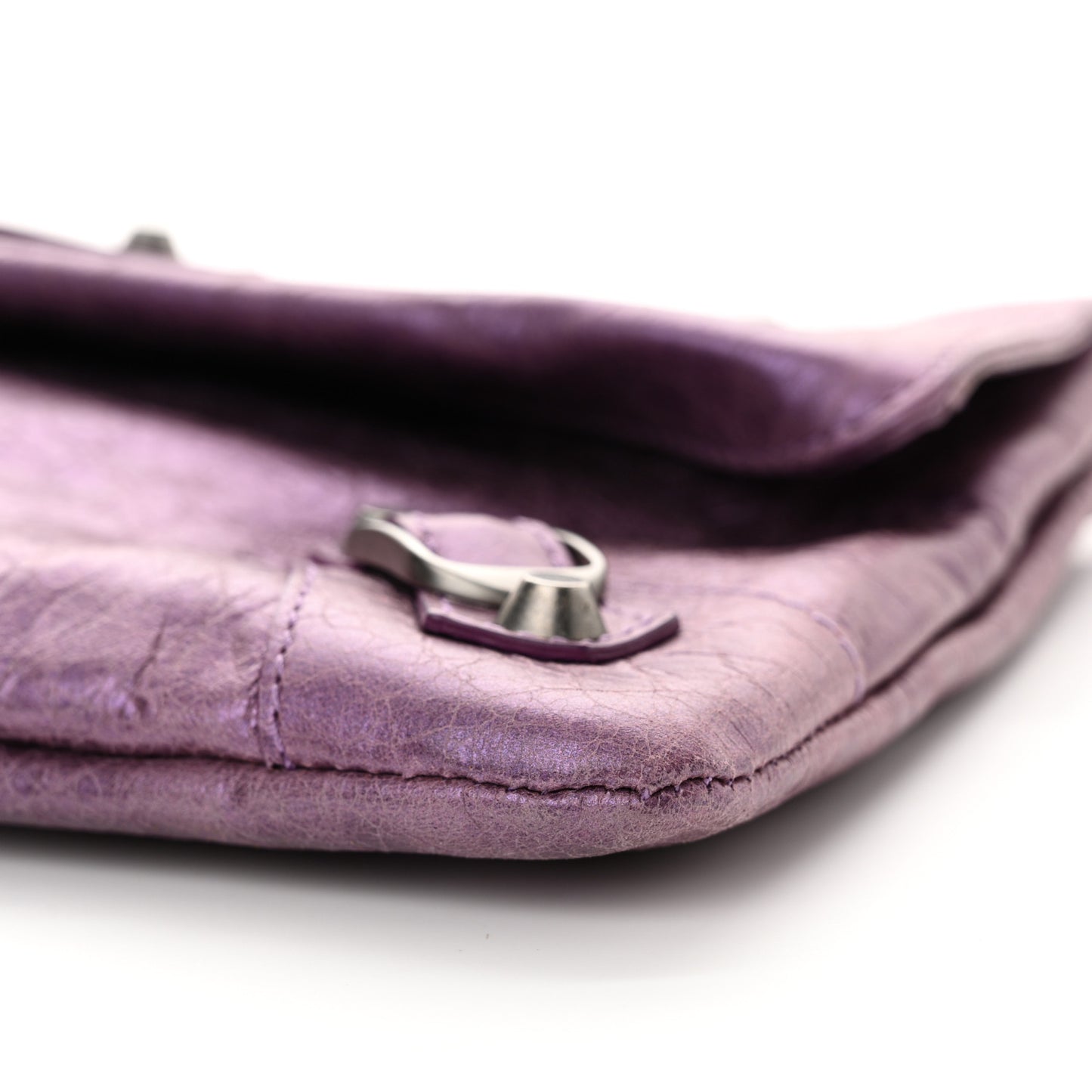 Agneau Classic Hardware Envelope Clutch Metallic Purple