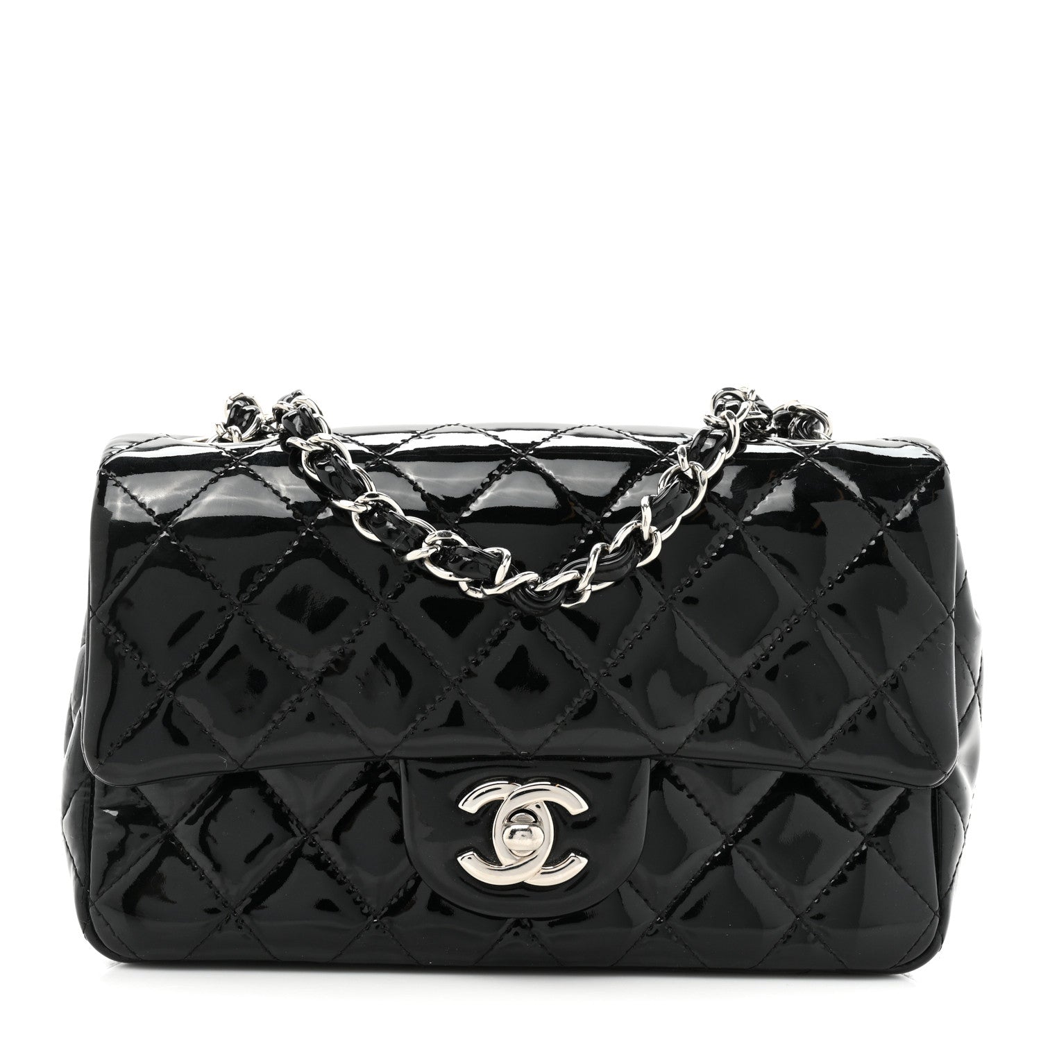 Chanel Patent Calfskin Quilted Mini Rectangular Flap Black 1341166 ...