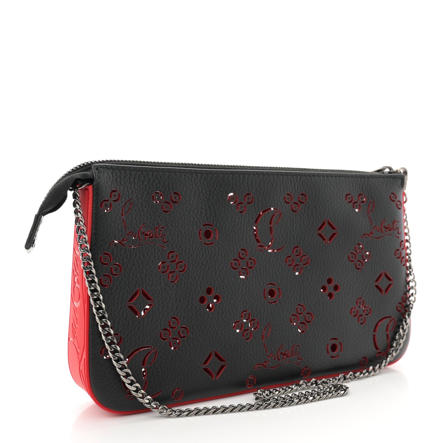 Calfskin Loubinthesky Perforated Shoulder Bag Black