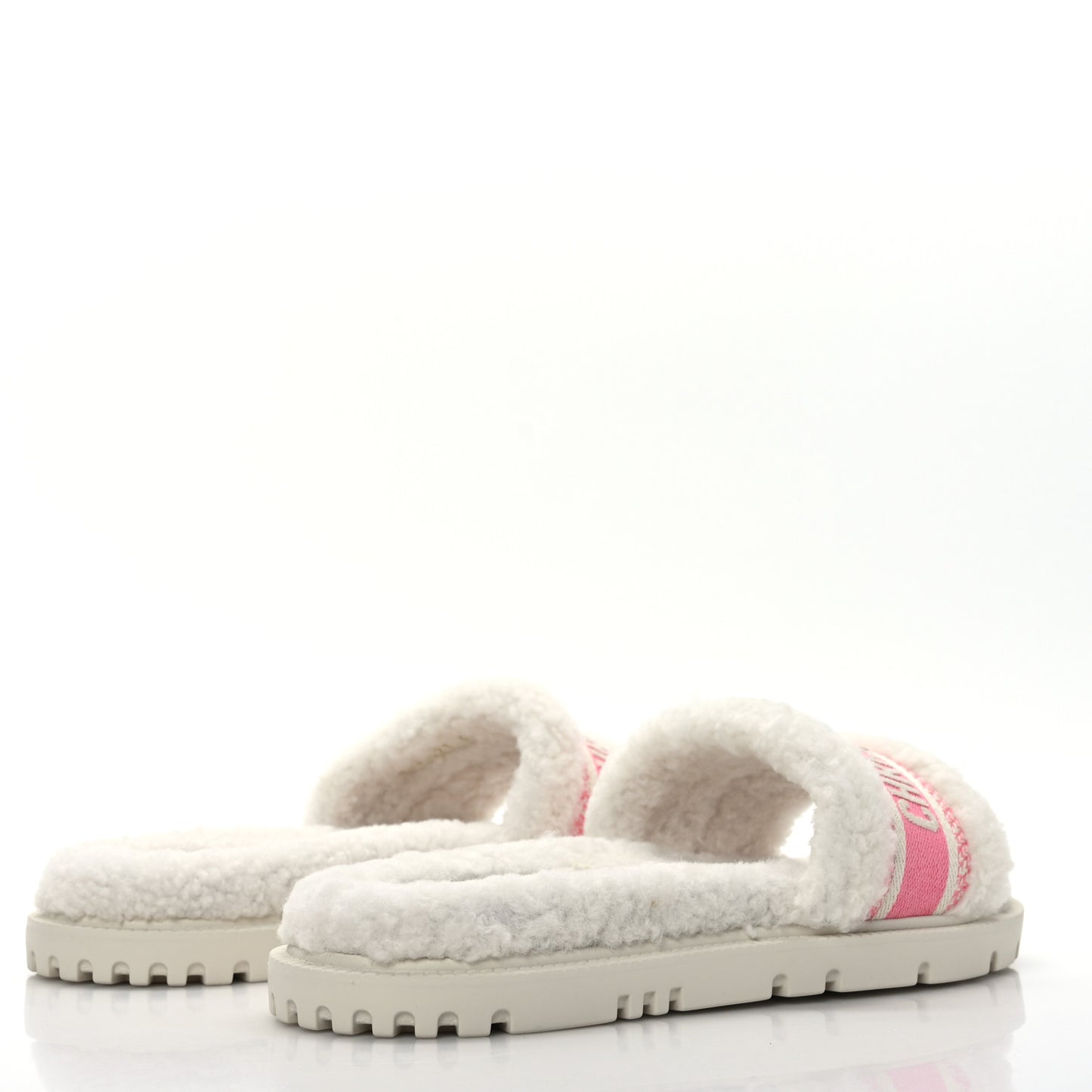 Shearling Canvas Embroidered Dway 10mm Slide Sandals 38 White Pink