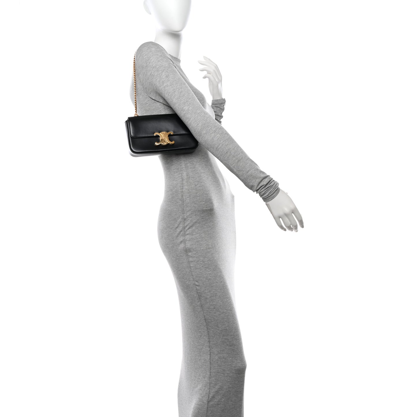 Shiny Calfskin Triomphe Chain Shoulder Bag Black