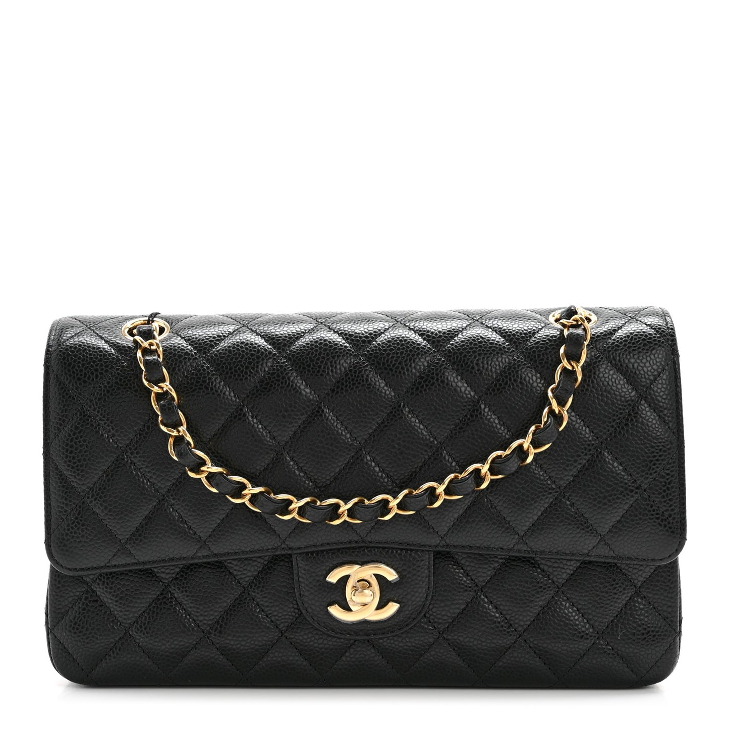 Caviar Quilted Medium Double Flap Black